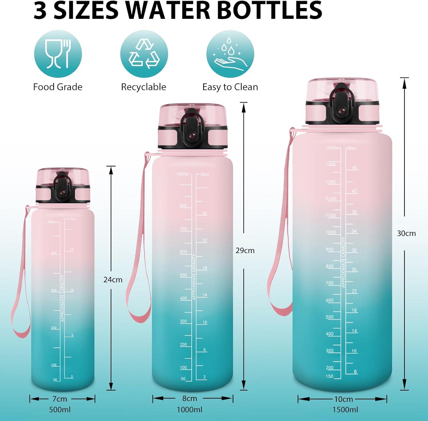 image:imageHoneyHolly Gourde 50010001500ml Gourde Sport Gourde Filtre et Marqueur de Temps Gourde deau Sans BPA Bouteille deau pour Sport Fitness Yoga Lcole BureauRose Tamarin15l