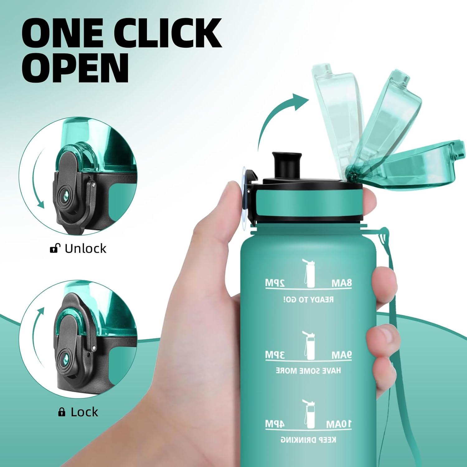 image:imageHoneyHolly Gourde 50010001500ml Gourde Sport Gourde Filtre et Marqueur de Temps Gourde deau Sans BPA Bouteille deau pour Sport Fitness Yoga Lcole BureauBleu Vert05l