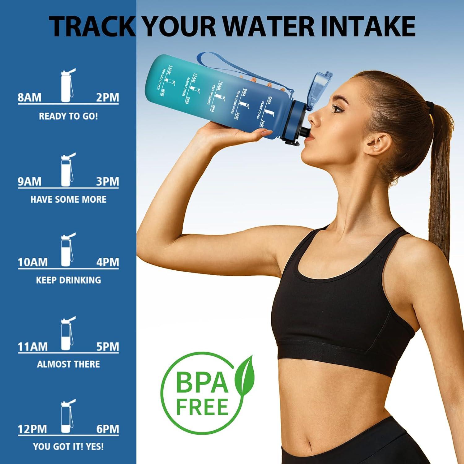 image:imageHoneyHolly Gourde 50010001500ml Gourde Sport Gourde Filtre et Marqueur de Temps Gourde deau Sans BPA Bouteille deau pour Sport Fitness Yoga Lcole BureauBleu Vert1l