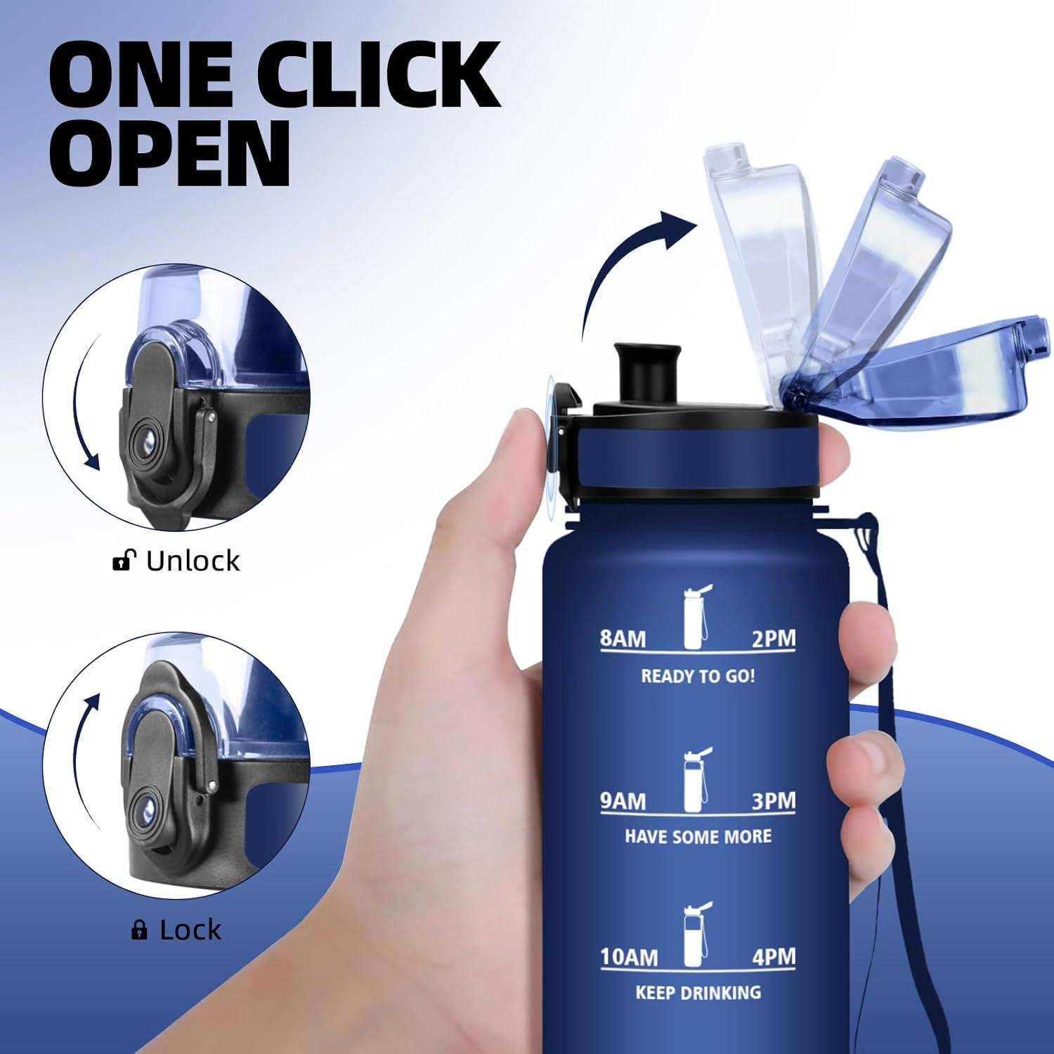 image:imageHoneyHolly Gourde 50010001500ml Gourde Sport Gourde Filtre et Marqueur de Temps Gourde deau Sans BPA Bouteille deau pour Sport Fitness Yoga Lcole BureauBleu Marine05l