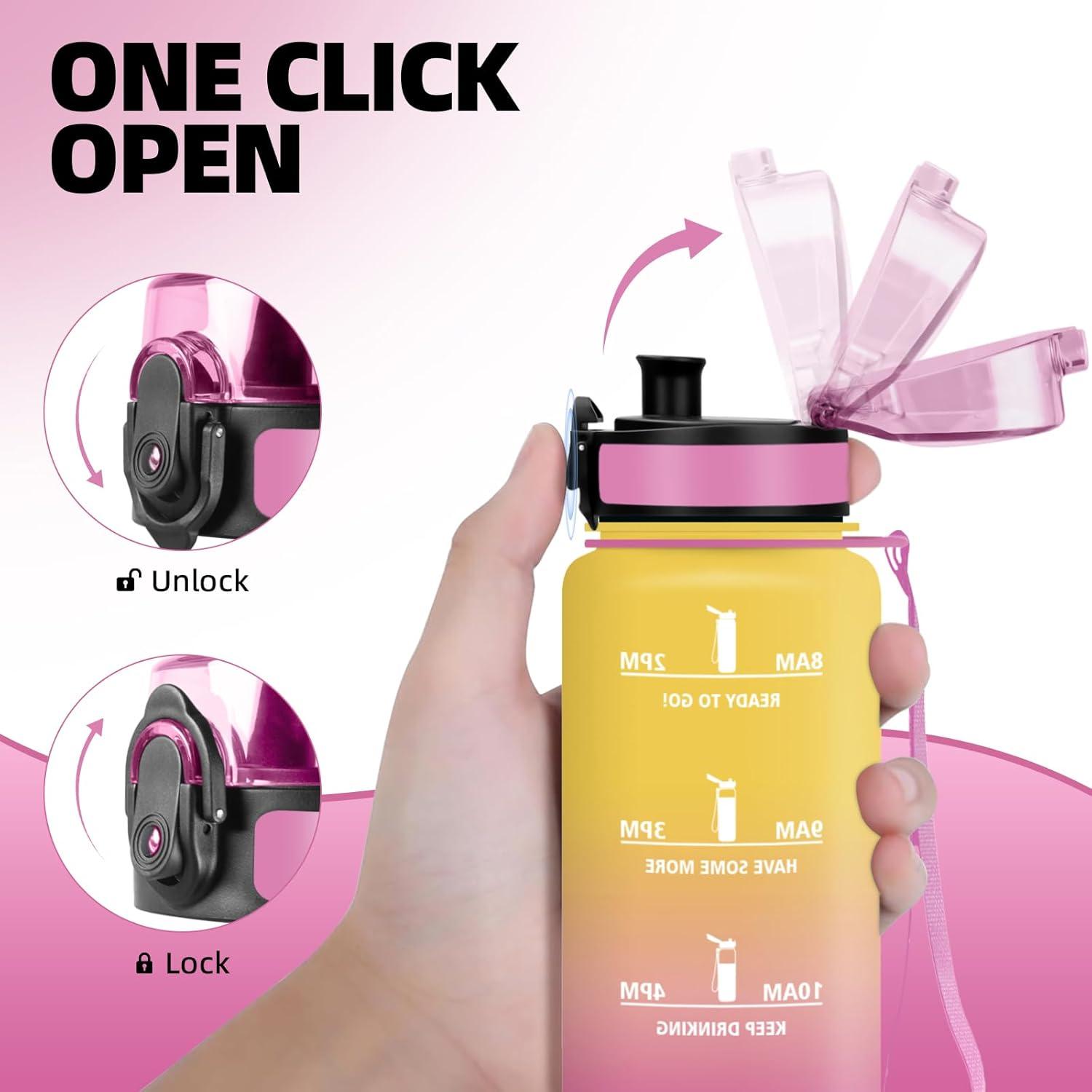 image:imageHoneyHolly Gourde 50010001500ml Gourde Sport Gourde Filtre et Marqueur de Temps Gourde deau Sans BPA Bouteille deau pour Sport Fitness Yoga Lcole BureauJaune Rose1l
