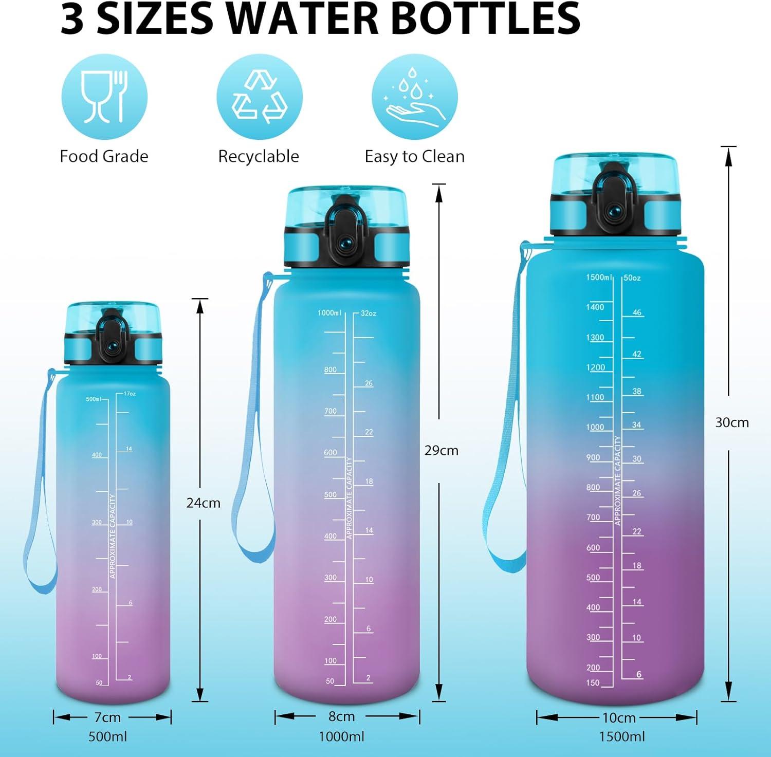 image:imageHoneyHolly Gourde 50010001500ml Gourde Sport Gourde Filtre et Marqueur de Temps Gourde deau Sans BPA Bouteille deau pour Sport Fitness Yoga Lcole BureauBleu Violet15l
