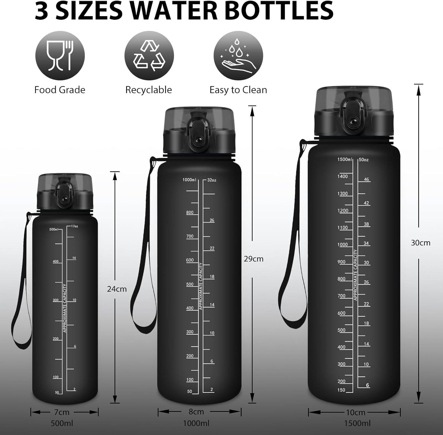 image:imageHoneyHolly Gourde 50010001500ml Gourde Sport Gourde Filtre et Marqueur de Temps Gourde deau Sans BPA Bouteille deau pour Sport Fitness Yoga Lcole BureauNoir1l