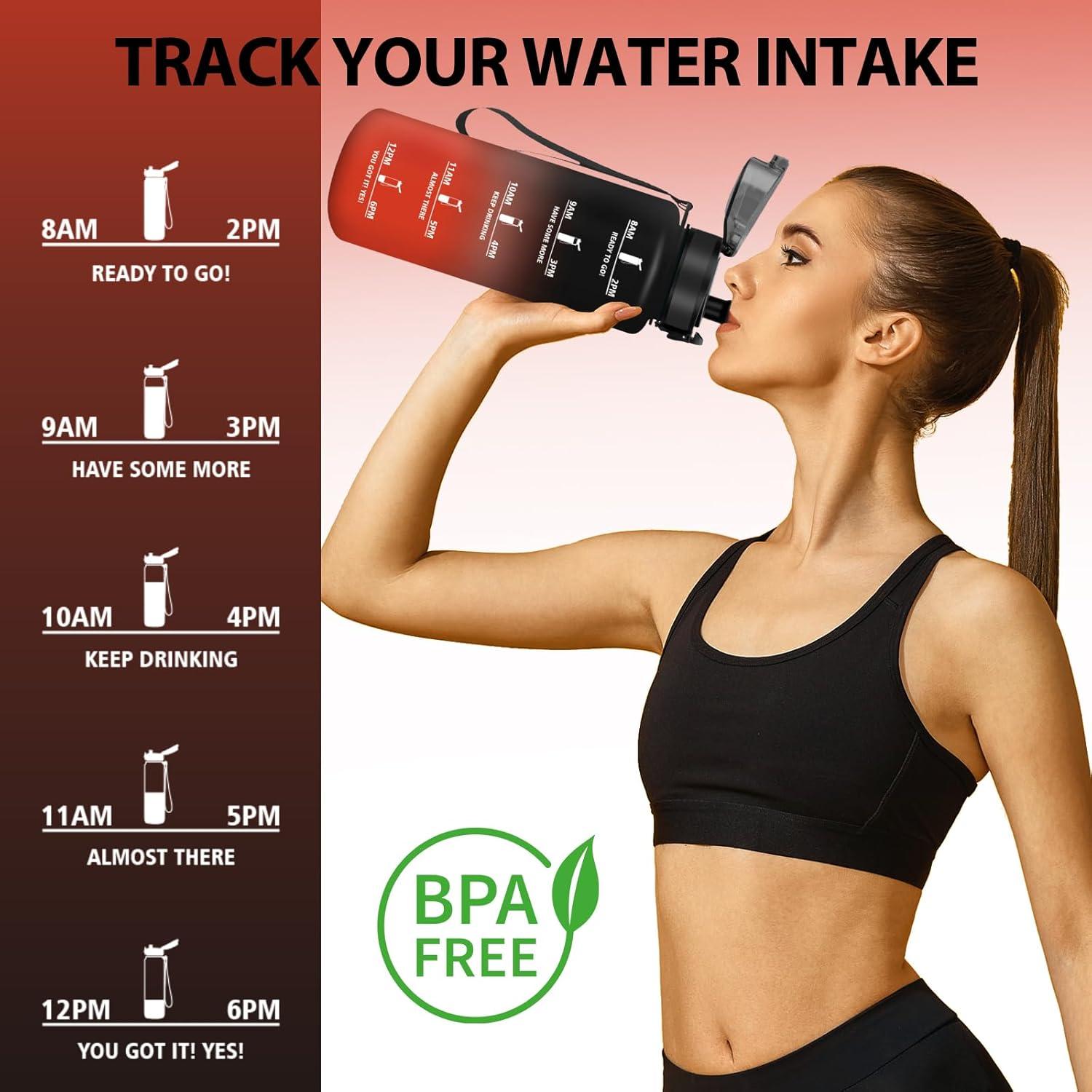 image:imageHoneyHolly Gourde 50010001500ml Gourde Sport Gourde Filtre et Marqueur de Temps Gourde deau Sans BPA Bouteille deau pour Sport Fitness Yoga Lcole BureauNoir Rouge15l