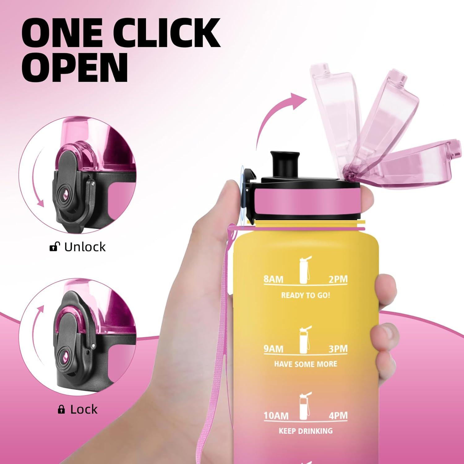 image:imageHoneyHolly Gourde 50010001500ml Gourde Sport Gourde Filtre et Marqueur de Temps Gourde deau Sans BPA Bouteille deau pour Sport Fitness Yoga Lcole BureauJaune Rose15l