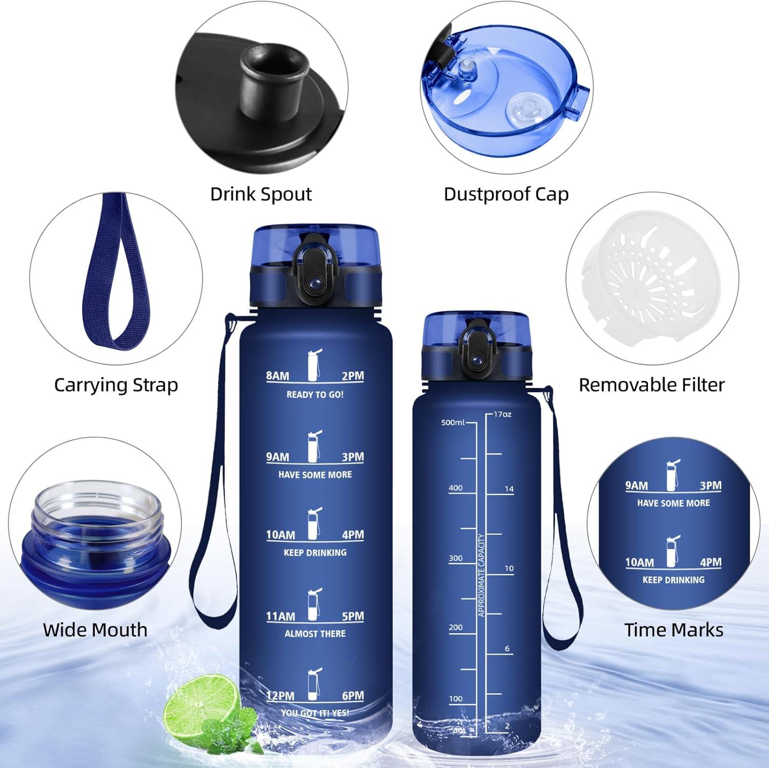 image:imageHoneyHolly Gourde 50010001500ml Gourde Sport Gourde Filtre et Marqueur de Temps Gourde deau Sans BPA Bouteille deau pour Sport Fitness Yoga Lcole BureauBleu Marine05l