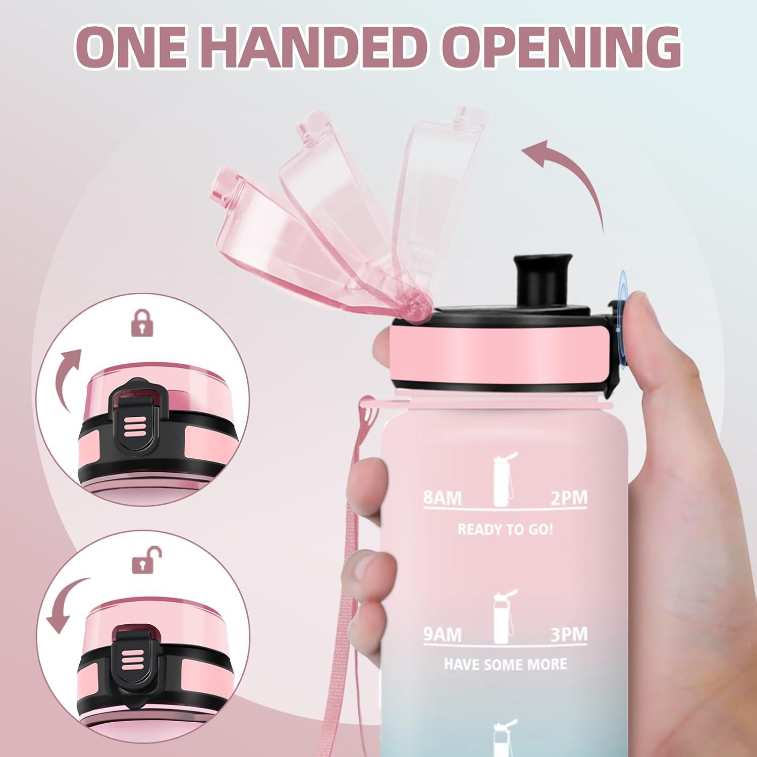 image:imageHoneyHolly Gourde Motivant et tanche Gourde 15L Rutilisable Bouteille Deau Marqueur Horaire Water Bottle pour La Salle de Sport Le Travail Le Camping La RandonneRose Cyan 1000ml