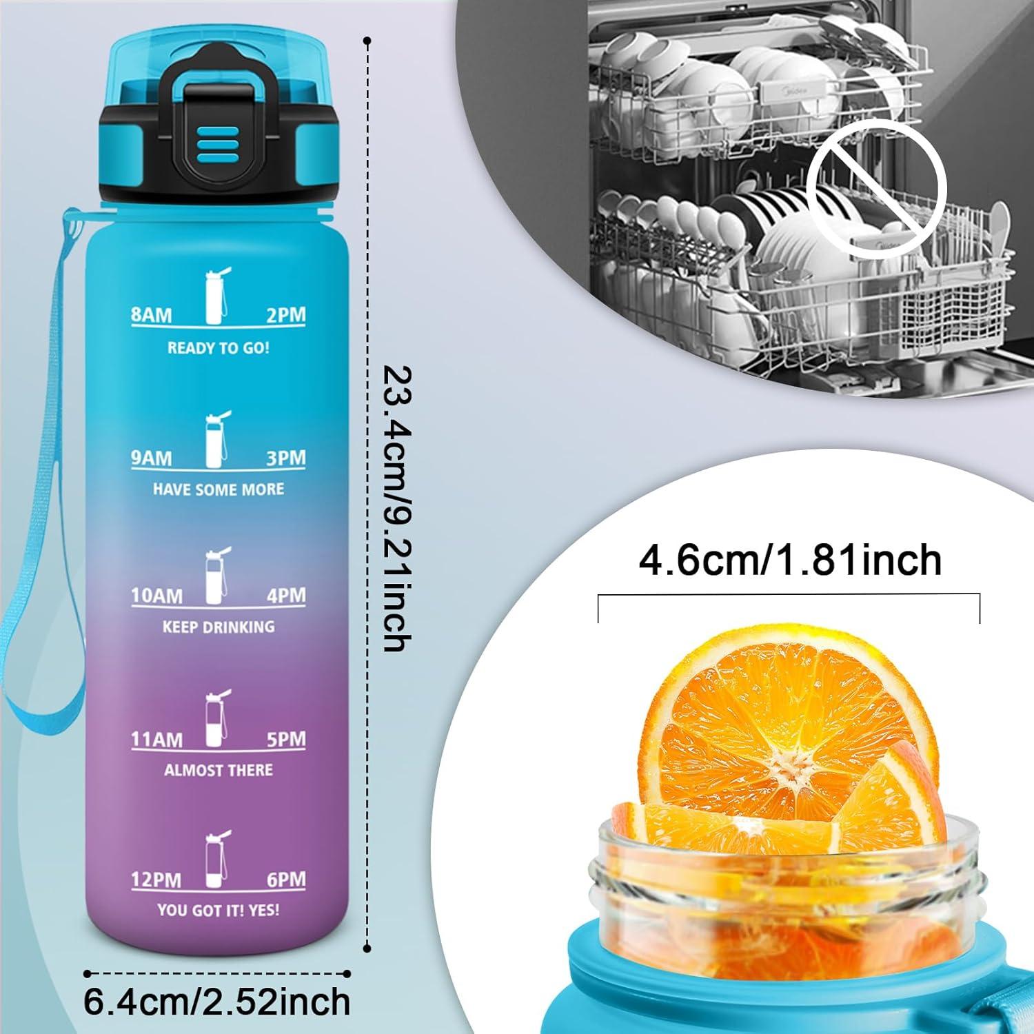 image:imageHoneyHolly Gourde Motivant et tanche Gourde 15L Rutilisable Bouteille Deau Marqueur Horaire Water Bottle pour La Salle de Sport Le Travail Le Camping La RandonneBleu Violet 500ml