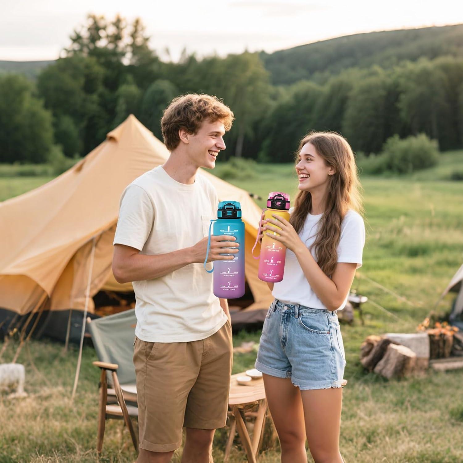 image:imageHoneyHolly Gourde Motivant et tanche Gourde 15L Rutilisable Bouteille Deau Marqueur Horaire Water Bottle pour La Salle de Sport Le Travail Le Camping La RandonneBleu Violet 1500ml