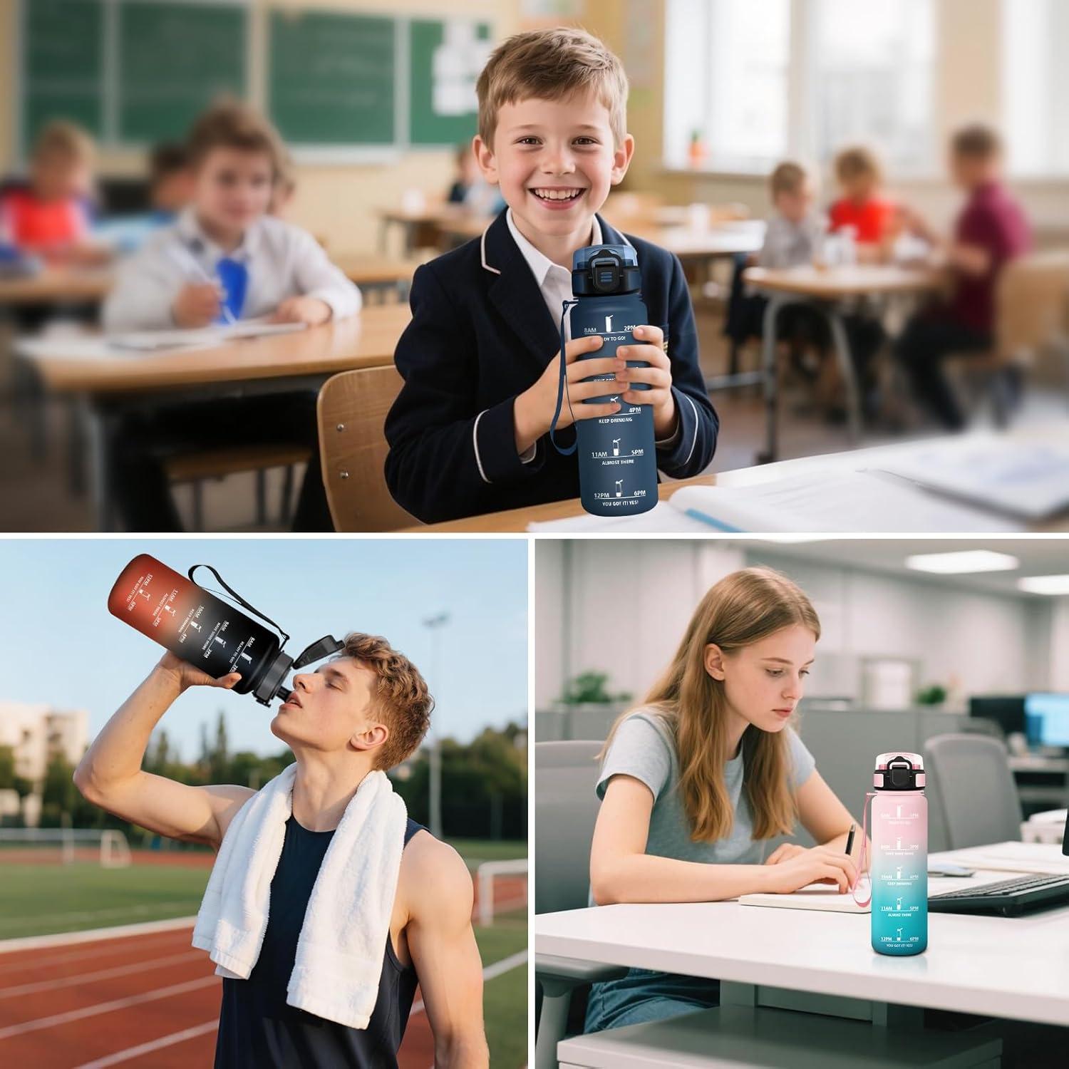 image:imageHoneyHolly Gourde Motivant et tanche Gourde 15L Rutilisable Bouteille Deau Marqueur Horaire Water Bottle pour La Salle de Sport Le Travail Le Camping La RandonneBleu Marine 1000ml