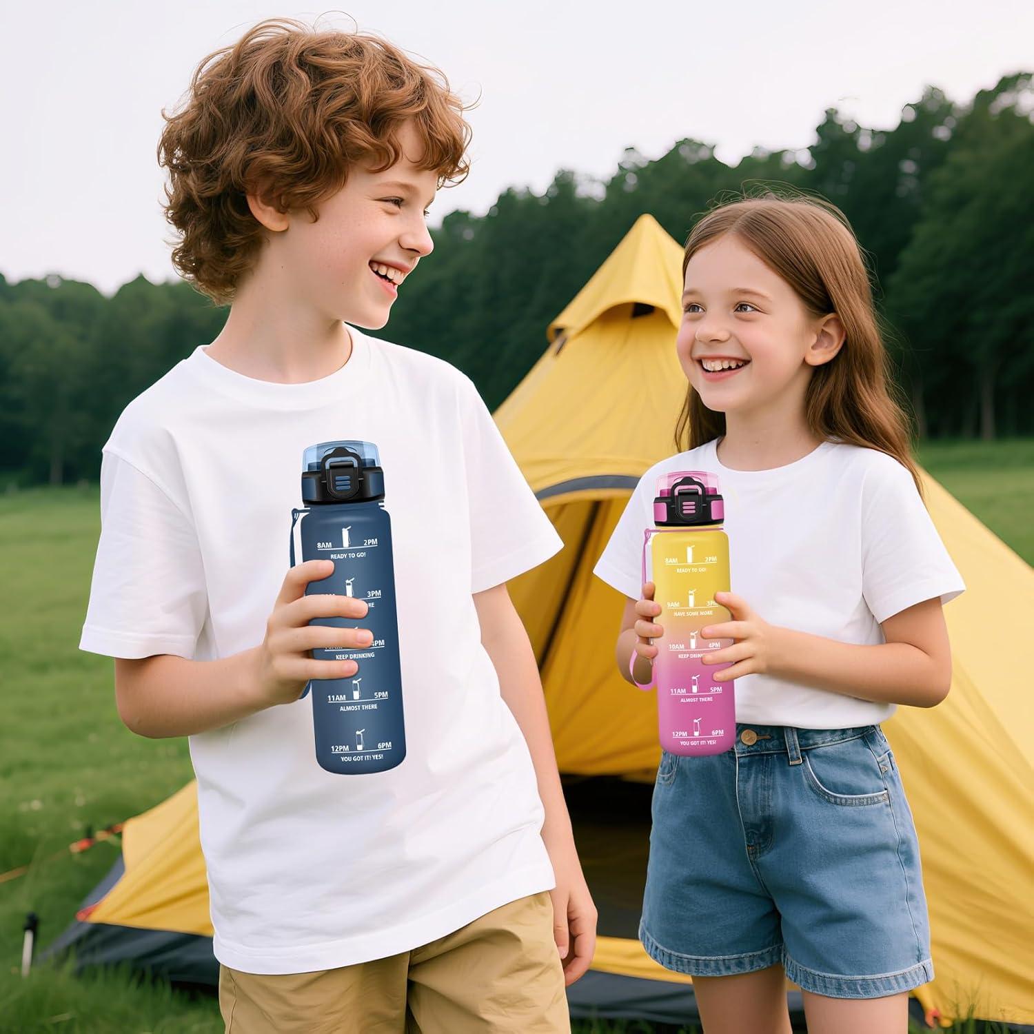 image:imageHoneyHolly Gourde Motivant et tanche Gourde 15L Rutilisable Bouteille Deau Marqueur Horaire Water Bottle pour La Salle de Sport Le Travail Le Camping La RandonneBleu Mmarine 500ml