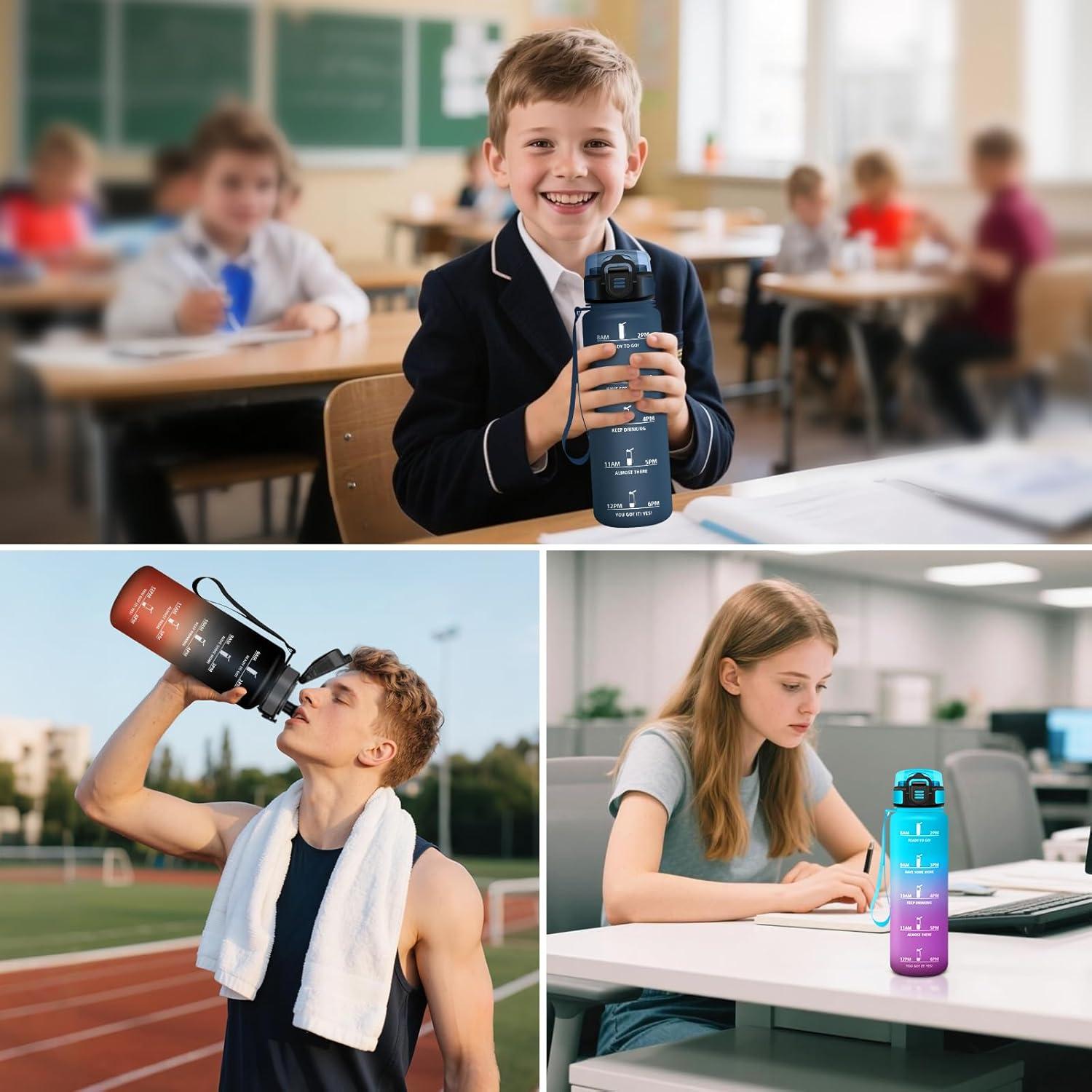image:imageHoneyHolly Gourde Motivant et tanche Gourde 15L Rutilisable Bouteille Deau Marqueur Horaire Water Bottle pour La Salle de Sport Le Travail Le Camping La RandonneBleu Violet 1000ml