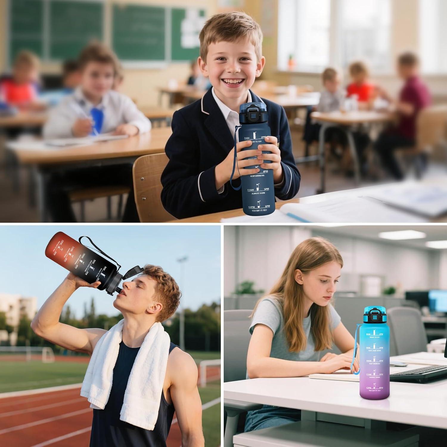 image:imageHoneyHolly Gourde Motivant et tanche Gourde 15L Rutilisable Bouteille Deau Marqueur Horaire Water Bottle pour La Salle de Sport Le Travail Le Camping La RandonneBleu Violet 1500ml