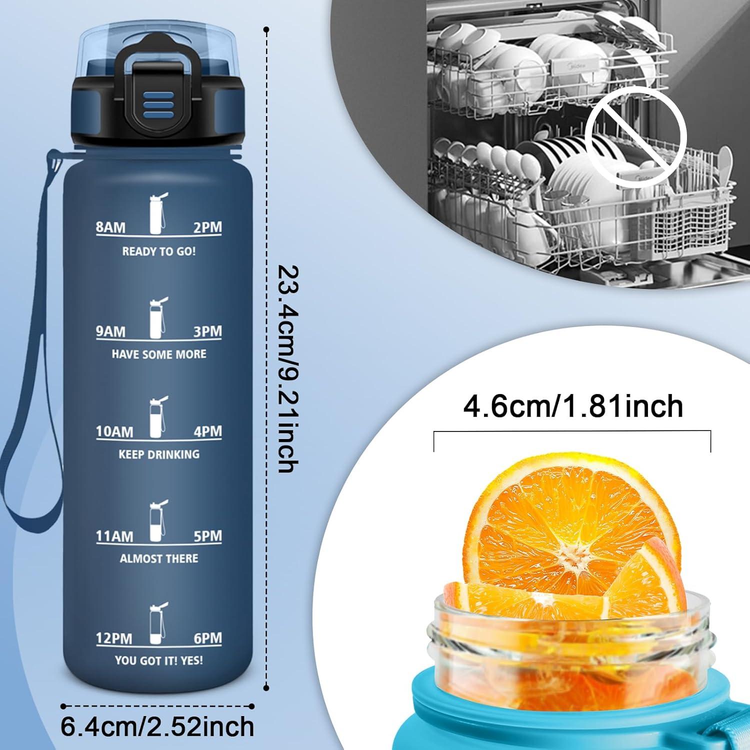 image:imageHoneyHolly Gourde Motivant et tanche Gourde 15L Rutilisable Bouteille Deau Marqueur Horaire Water Bottle pour La Salle de Sport Le Travail Le Camping La RandonneBleu Mmarine 500ml