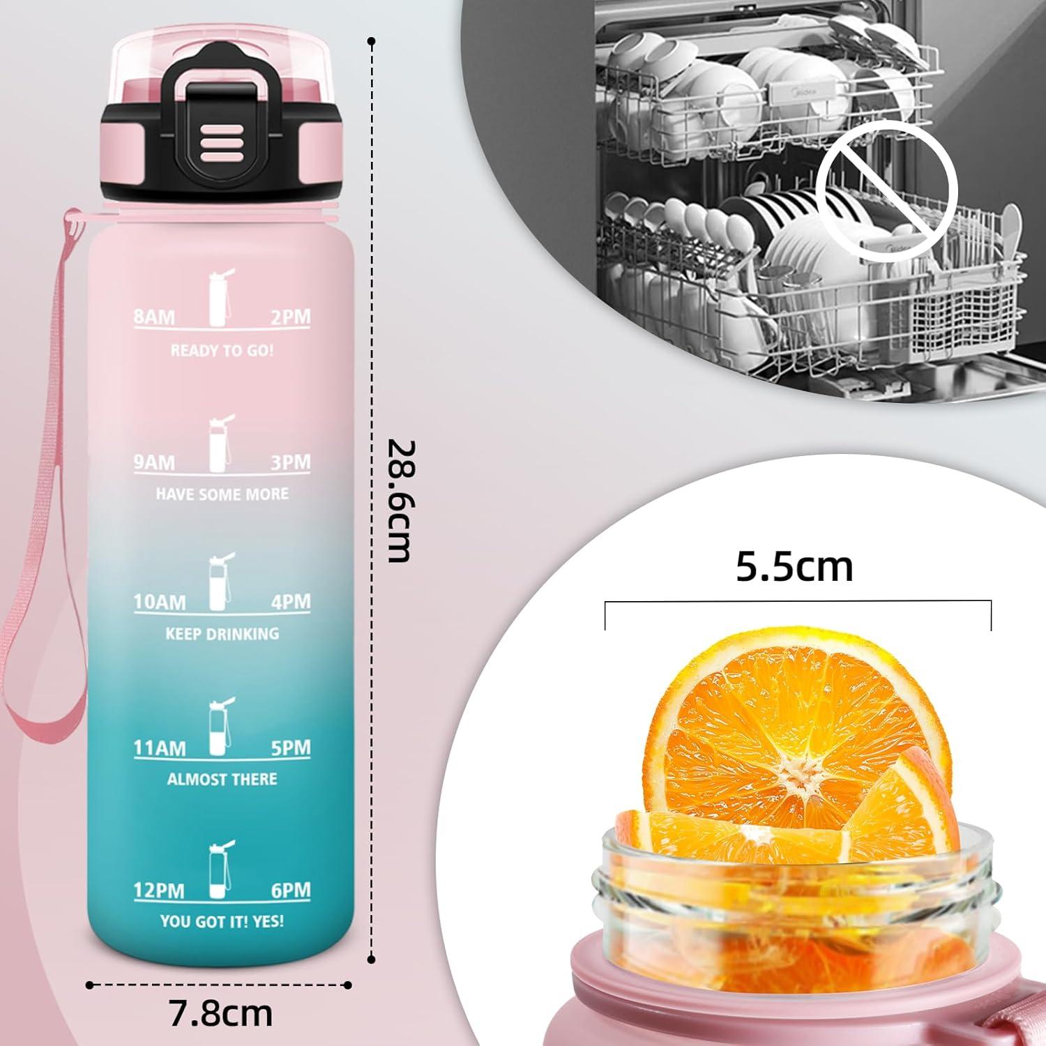 image:imageHoneyHolly Gourde Motivant et tanche Gourde 15L Rutilisable Bouteille Deau Marqueur Horaire Water Bottle pour La Salle de Sport Le Travail Le Camping La RandonneRose Cyan 1000ml