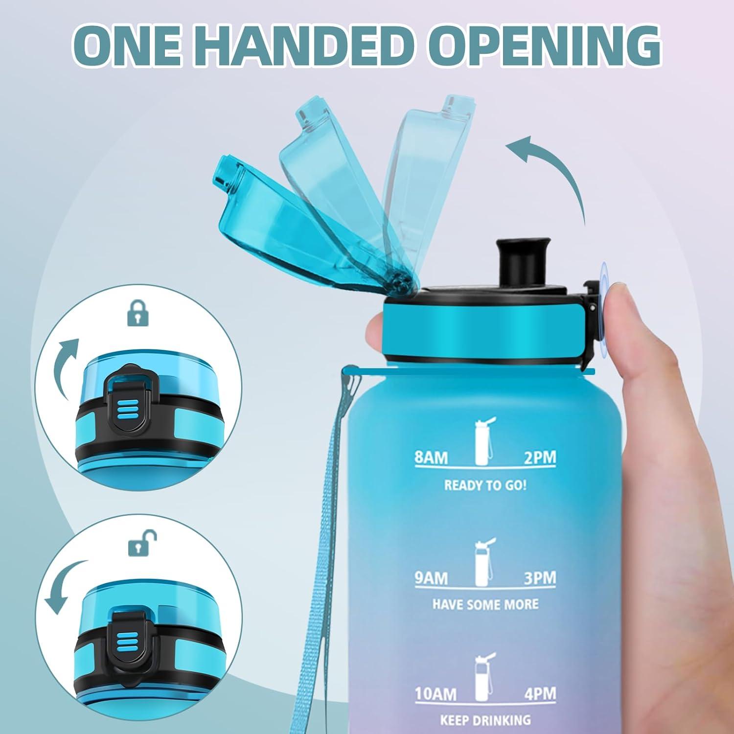 image:imageHoneyHolly Gourde Motivant et tanche Gourde 15L Rutilisable Bouteille Deau Marqueur Horaire Water Bottle pour La Salle de Sport Le Travail Le Camping La RandonneBleu Violet 1500ml