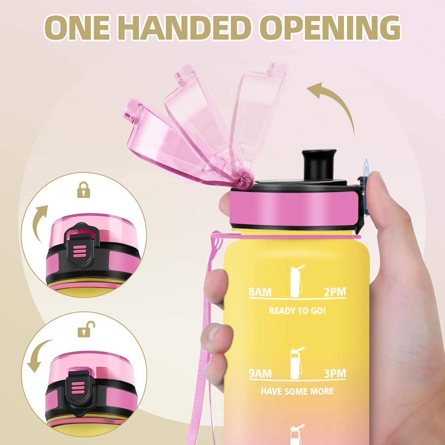 image:imageHoneyHolly Gourde Motivant et tanche Gourde 15L Rutilisable Bouteille Deau Marqueur Horaire Water Bottle pour La Salle de Sport Le Travail Le Camping La RandonneJaune Rose 1000ml