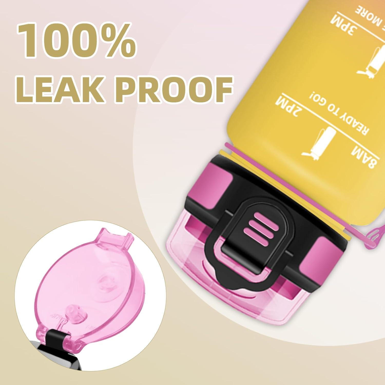 image:imageHoneyHolly Gourde Motivant et tanche Gourde 15L Rutilisable Bouteille Deau Marqueur Horaire Water Bottle pour La Salle de Sport Le Travail Le Camping La RandonneJaune Rose 500ml