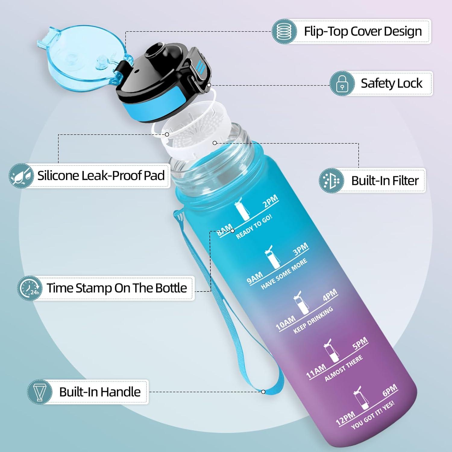 image:imageHoneyHolly Gourde Motivant et tanche Gourde 15L Rutilisable Bouteille Deau Marqueur Horaire Water Bottle pour La Salle de Sport Le Travail Le Camping La RandonneBleu Violet 500ml