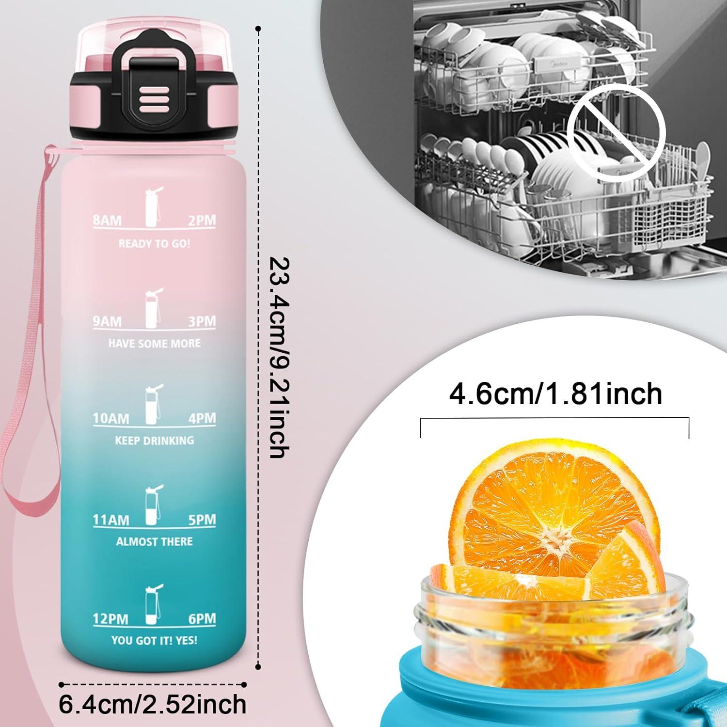 image:imageHoneyHolly Gourde Motivant et tanche Gourde 15L Rutilisable Bouteille Deau Marqueur Horaire Water Bottle pour La Salle de Sport Le Travail Le Camping La RandonneRose Cyan 500ml