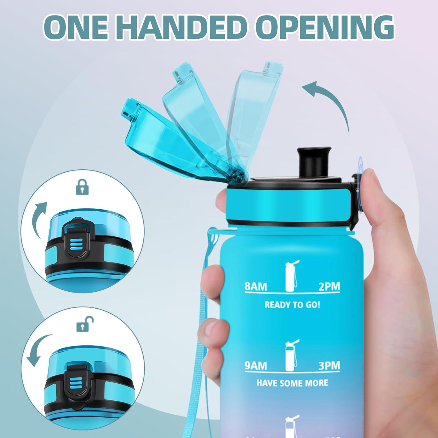 image:imageHoneyHolly Gourde Motivant et tanche Gourde 15L Rutilisable Bouteille Deau Marqueur Horaire Water Bottle pour La Salle de Sport Le Travail Le Camping La RandonneBleu Violet 1000ml