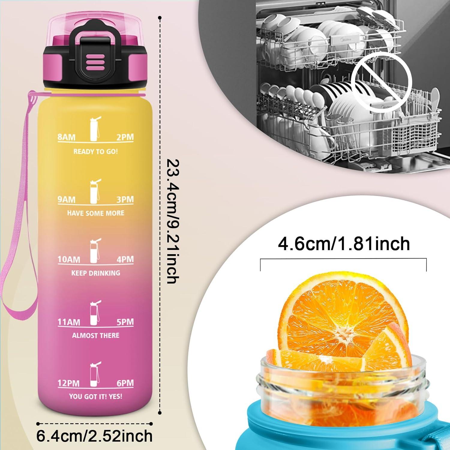 image:imageHoneyHolly Gourde Motivant et tanche Gourde 15L Rutilisable Bouteille Deau Marqueur Horaire Water Bottle pour La Salle de Sport Le Travail Le Camping La RandonneJaune Rose 500ml
