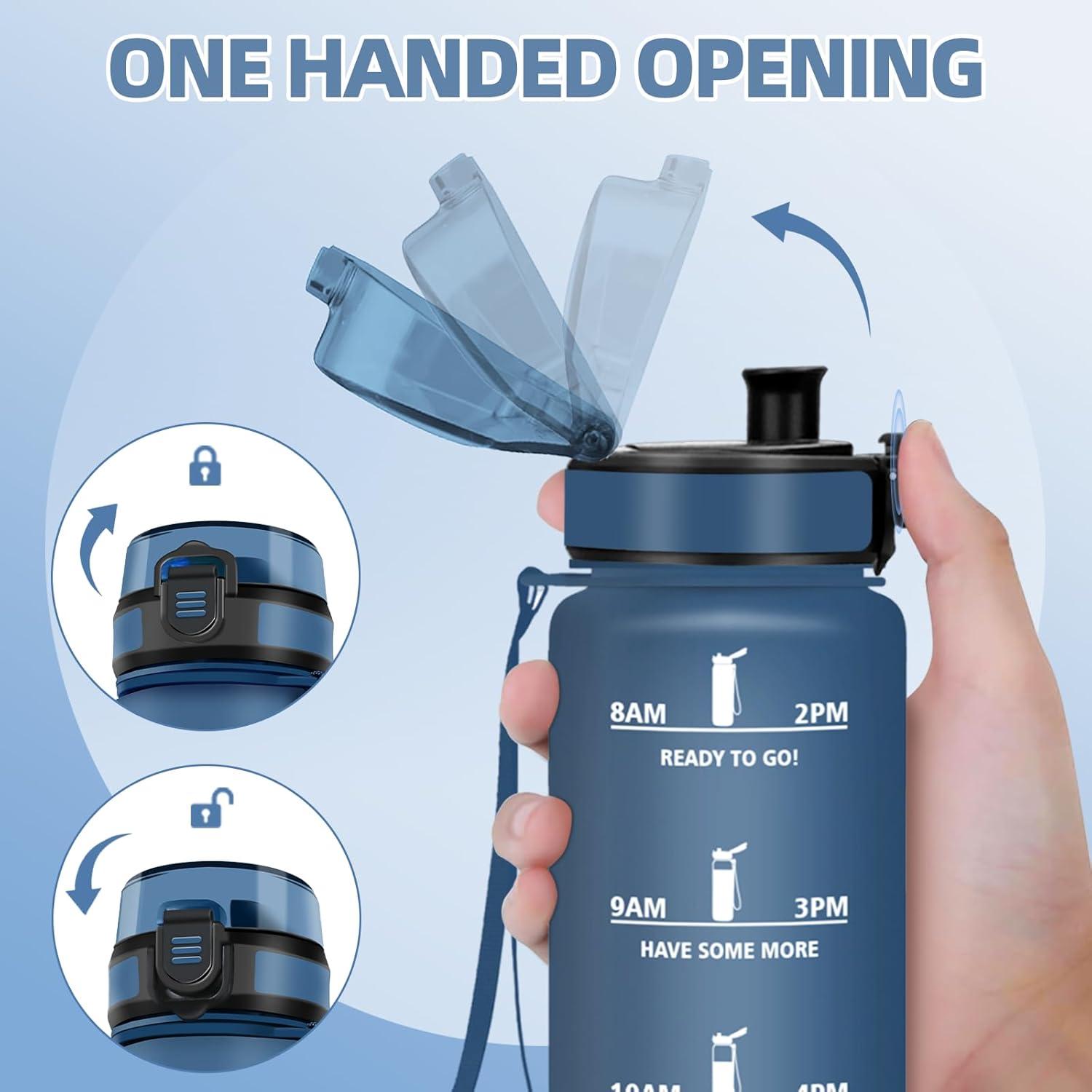image:imageHoneyHolly Gourde Motivant et tanche Gourde 15L Rutilisable Bouteille Deau Marqueur Horaire Water Bottle pour La Salle de Sport Le Travail Le Camping La RandonneBleu Marine 1000ml