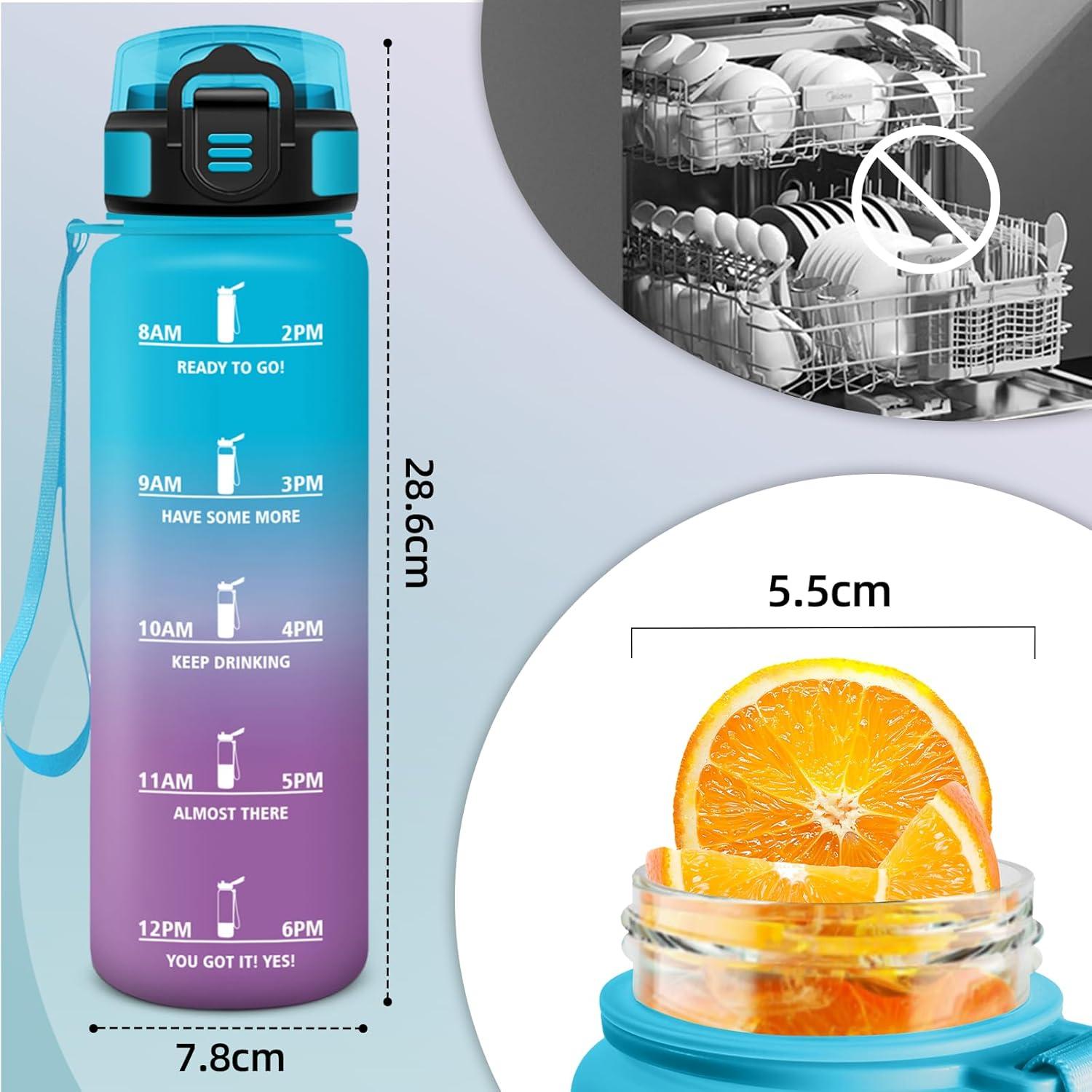 image:imageHoneyHolly Gourde Motivant et tanche Gourde 15L Rutilisable Bouteille Deau Marqueur Horaire Water Bottle pour La Salle de Sport Le Travail Le Camping La RandonneBleu Violet 1000ml
