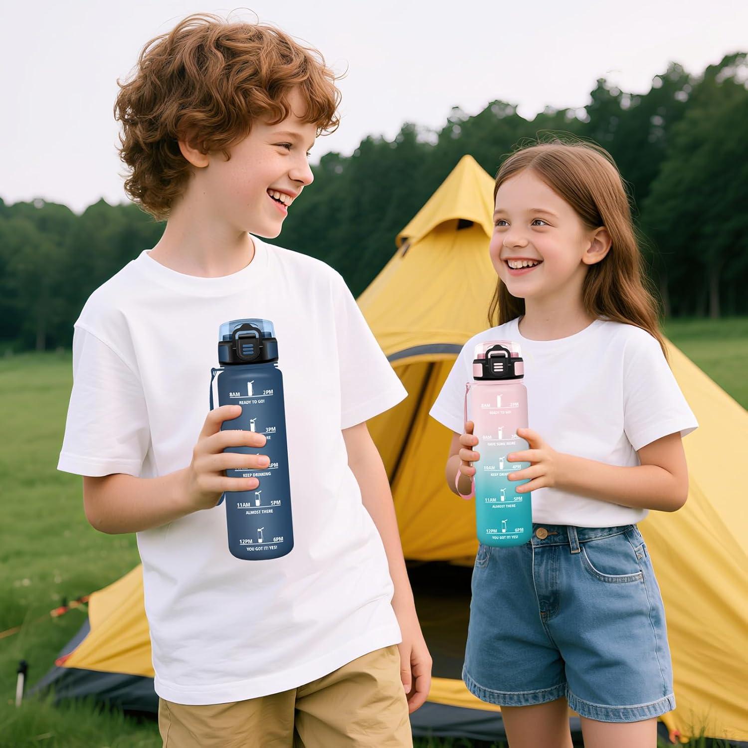 image:imageHoneyHolly Gourde Motivant et tanche Gourde 15L Rutilisable Bouteille Deau Marqueur Horaire Water Bottle pour La Salle de Sport Le Travail Le Camping La RandonneRose Cyan 500ml