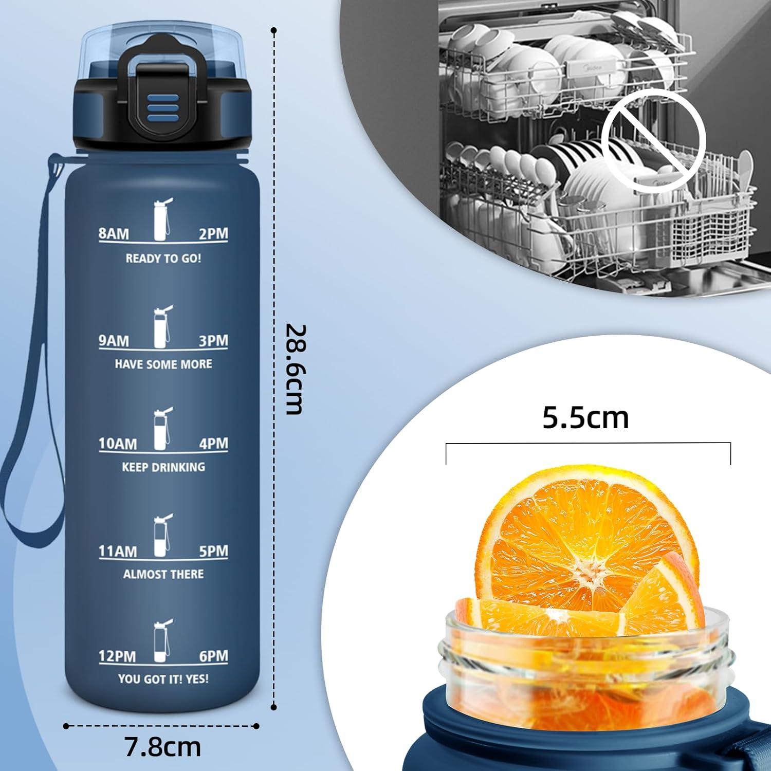 image:imageHoneyHolly Gourde Motivant et tanche Gourde 15L Rutilisable Bouteille Deau Marqueur Horaire Water Bottle pour La Salle de Sport Le Travail Le Camping La RandonneBleu Marine 1000ml