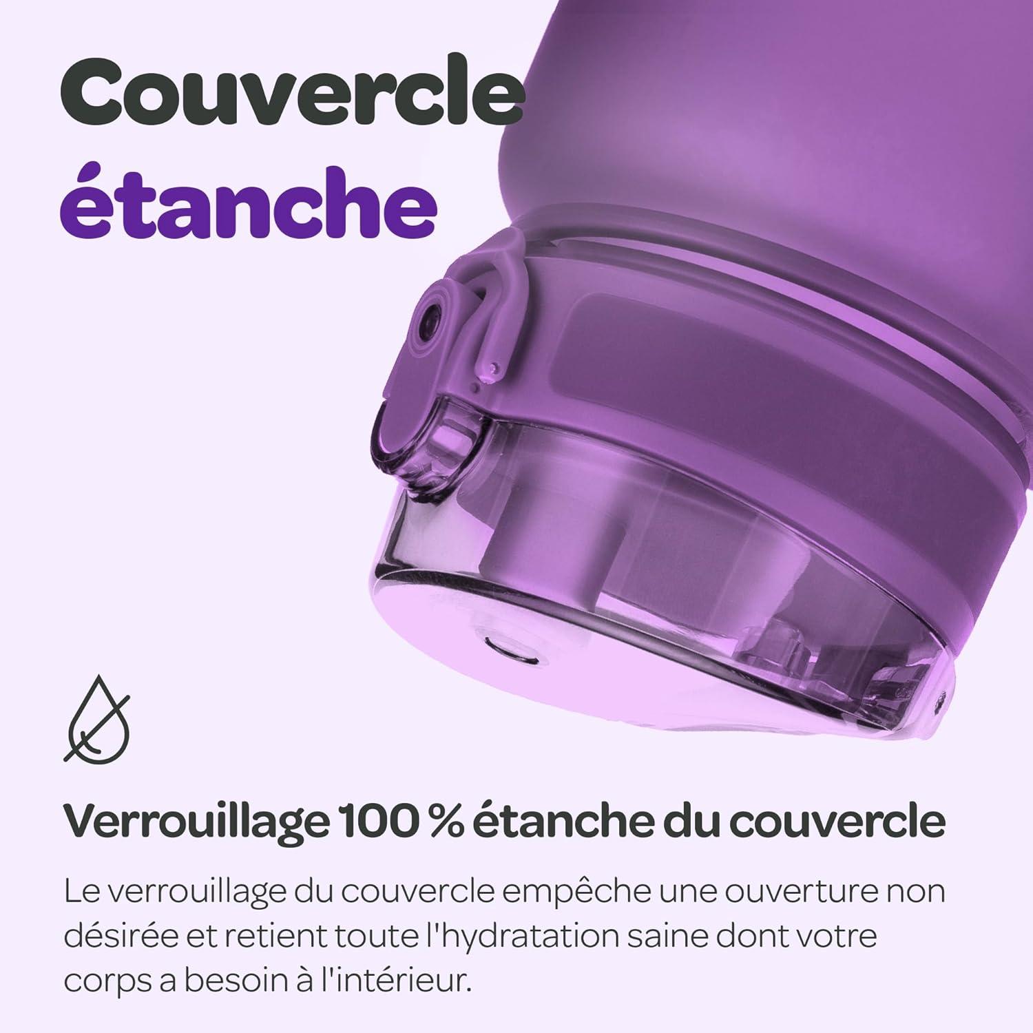 image:imageHydracy Gourde dEau 1L sans BPA Bouteille avec Marqueur de Temps Infuseur et Verrouillage Scuris Housse en Noprne tanche AntiFuite Rutilisable Lgre Idal pour Sport cole TravailBerry Blue