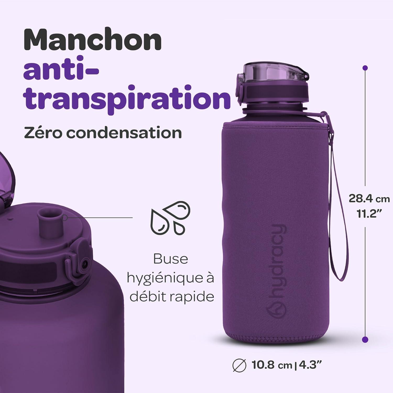 image:imageHydracy Gourde dEau 1L sans BPA Bouteille avec Marqueur de Temps Infuseur et Verrouillage Scuris Housse en Noprne tanche AntiFuite Rutilisable Lgre Idal pour Sport cole TravailBerry Blue