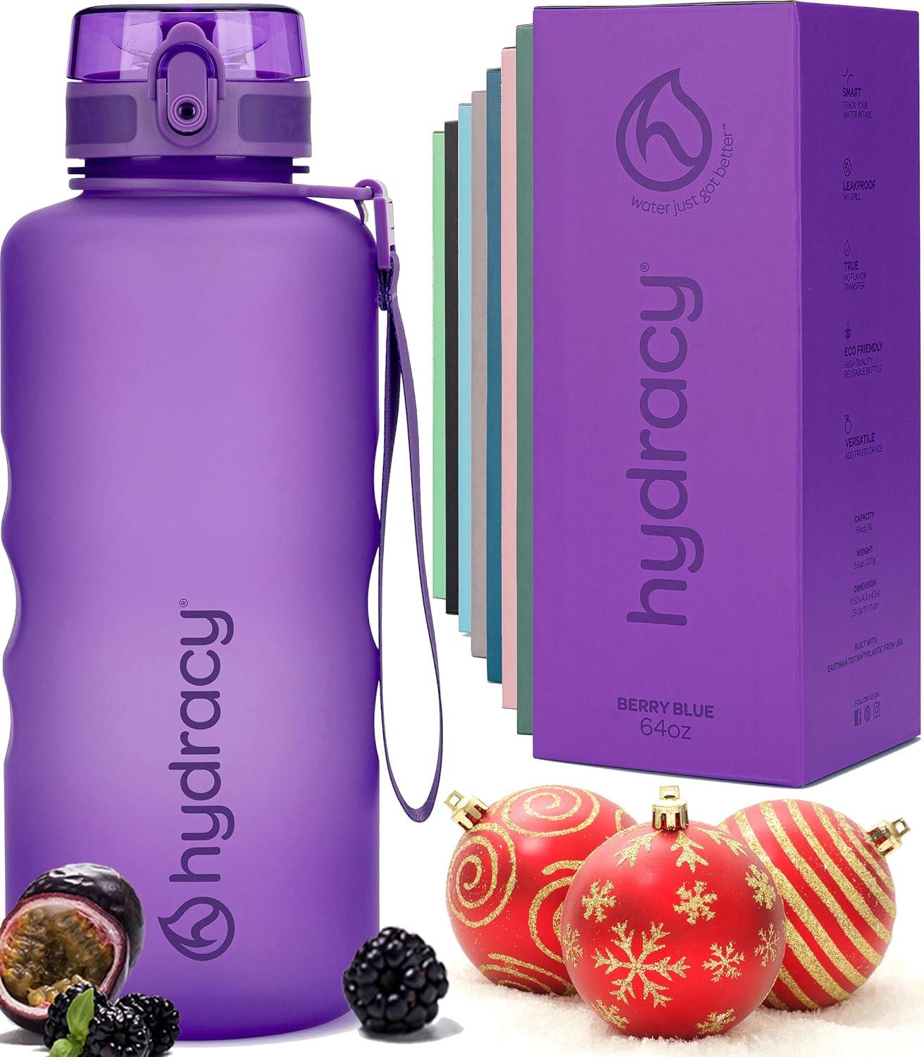 image:imageHydracy Gourde dEau 1L sans BPA Bouteille avec Marqueur de Temps Infuseur et Verrouillage Scuris Housse en Noprne tanche AntiFuite Rutilisable Lgre Idal pour Sport cole TravailBerry Blue