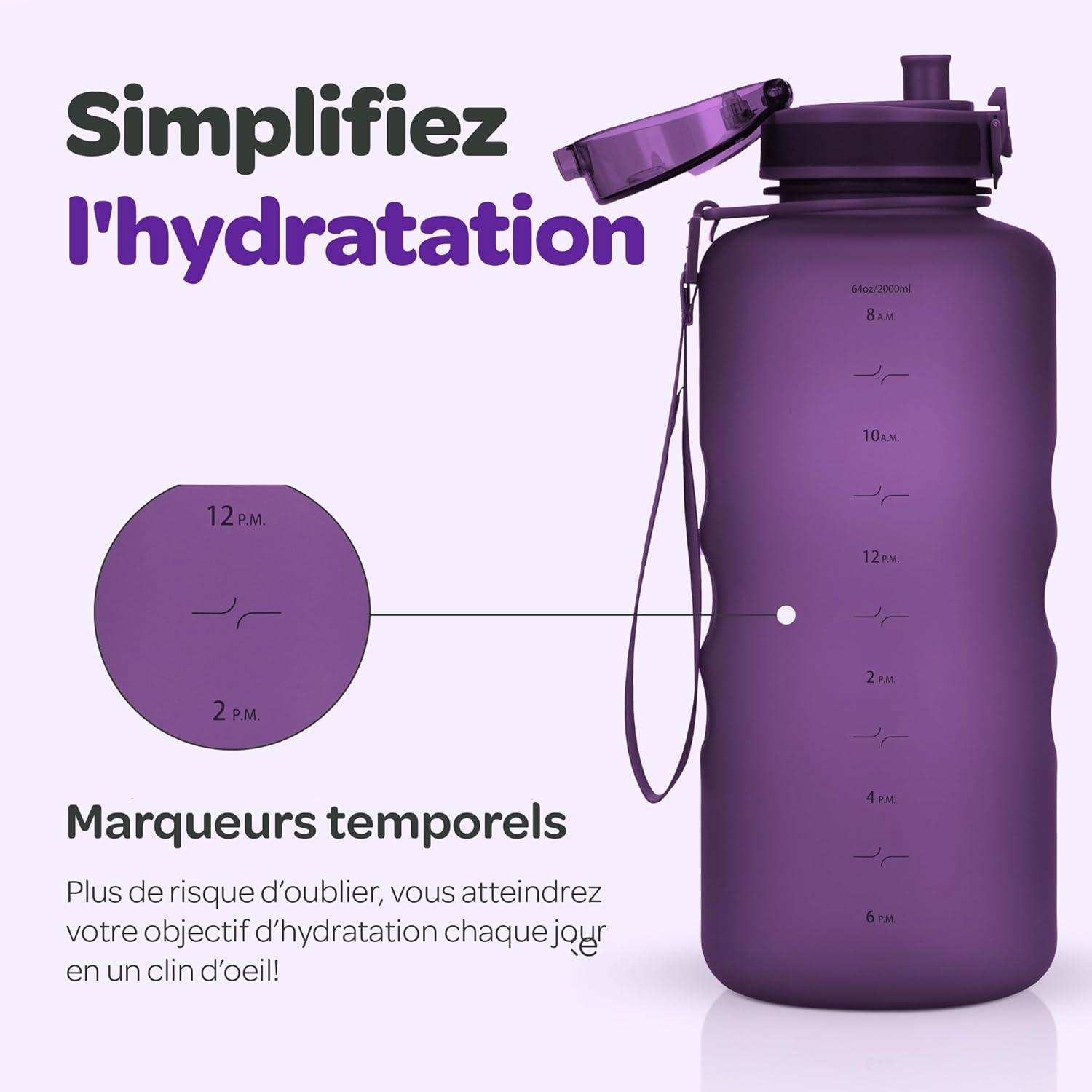 image:imageHydracy Gourde dEau 1L sans BPA Bouteille avec Marqueur de Temps Infuseur et Verrouillage Scuris Housse en Noprne tanche AntiFuite Rutilisable Lgre Idal pour Sport cole TravailBerry Blue