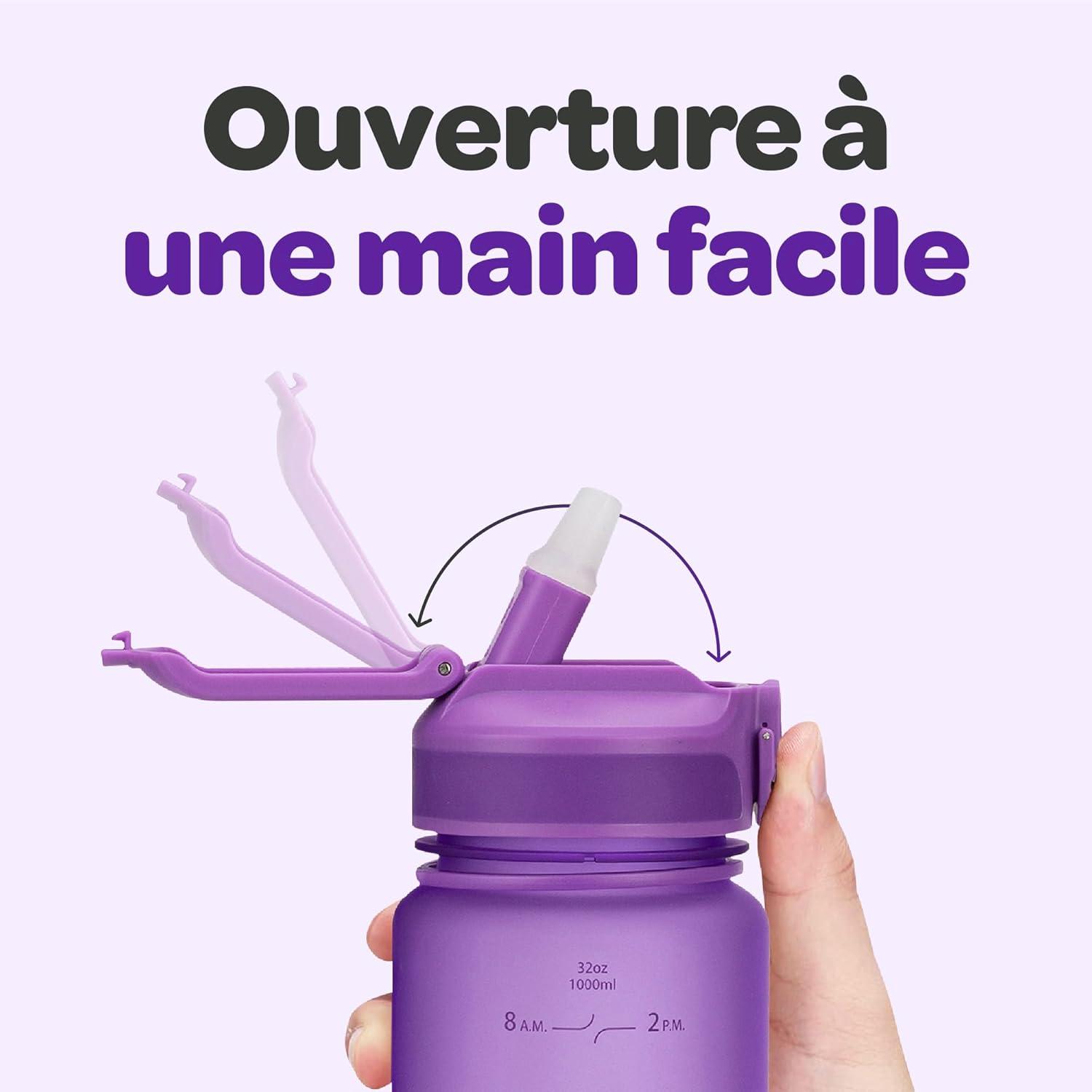 image:imageHydracy Gourde dEau 1L sans BPA Bouteille avec Marqueur de Temps Infuseur et Verrouillage Scuris Housse en Noprne tanche AntiFuite Rutilisable Lgre Idal pour Sport cole TravailBerry Blue