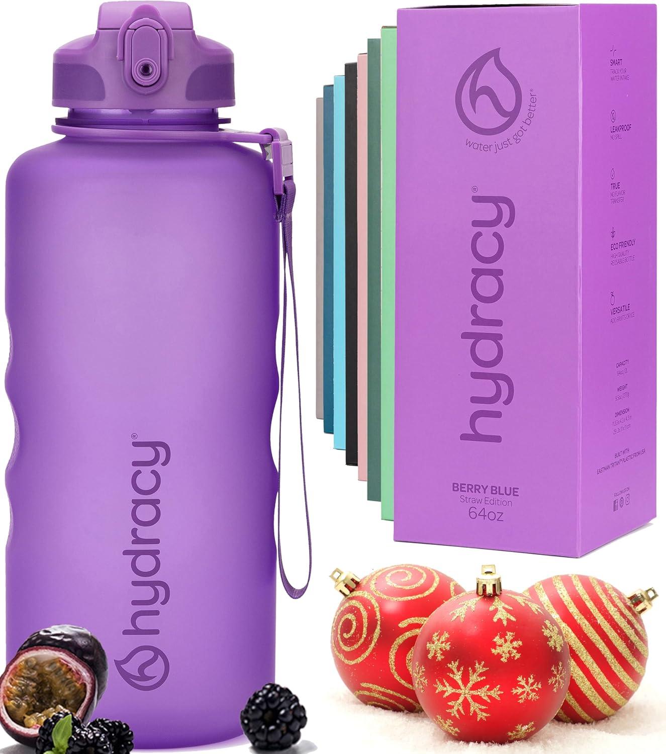 image:imageHydracy Gourde dEau 1L sans BPA Bouteille avec Marqueur de Temps Infuseur et Verrouillage Scuris Housse en Noprne tanche AntiFuite Rutilisable Lgre Idal pour Sport cole TravailBerry Blue