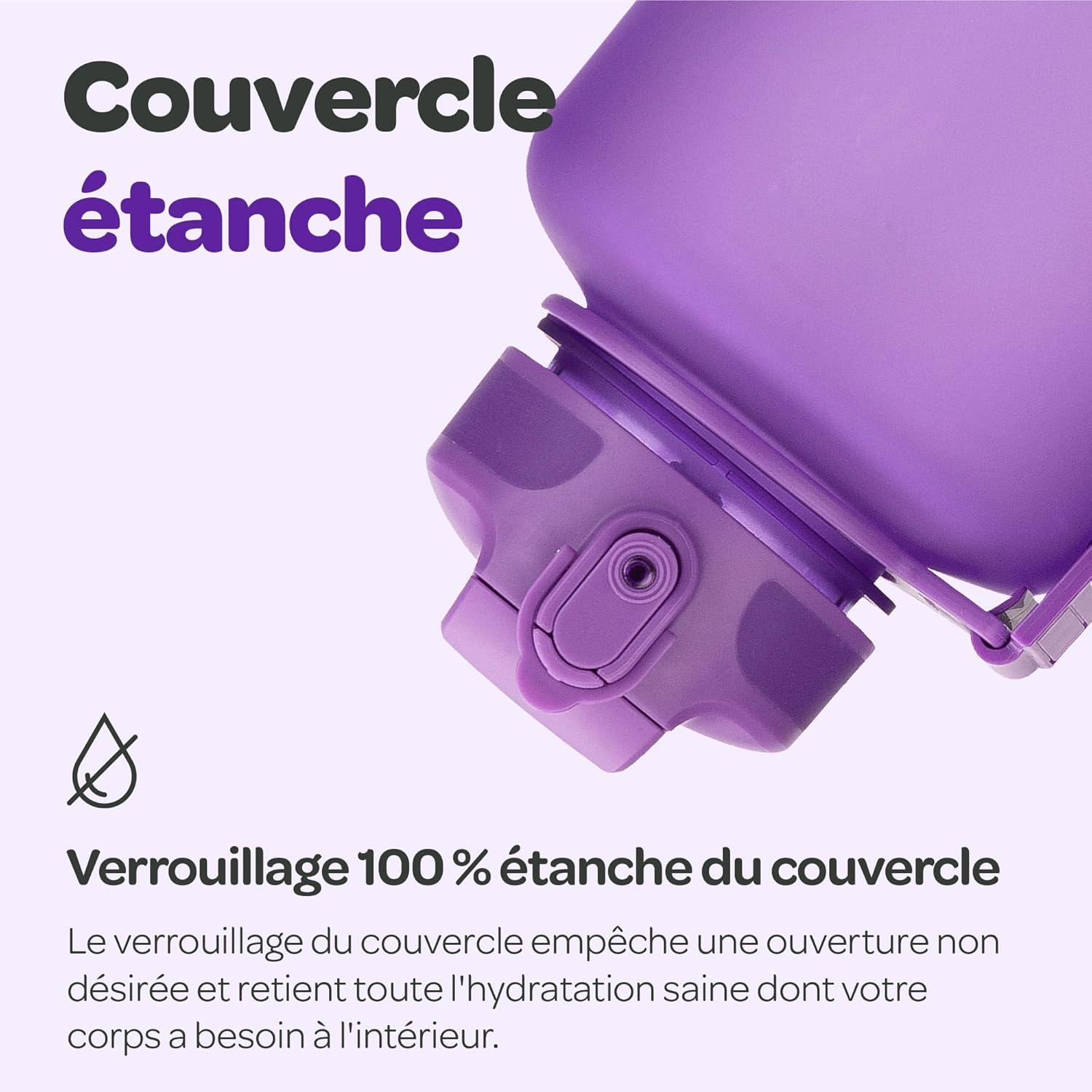 image:imageHydracy Gourde dEau 1L sans BPA Bouteille avec Marqueur de Temps Infuseur et Verrouillage Scuris Housse en Noprne tanche AntiFuite Rutilisable Lgre Idal pour Sport cole TravailBerry Blue