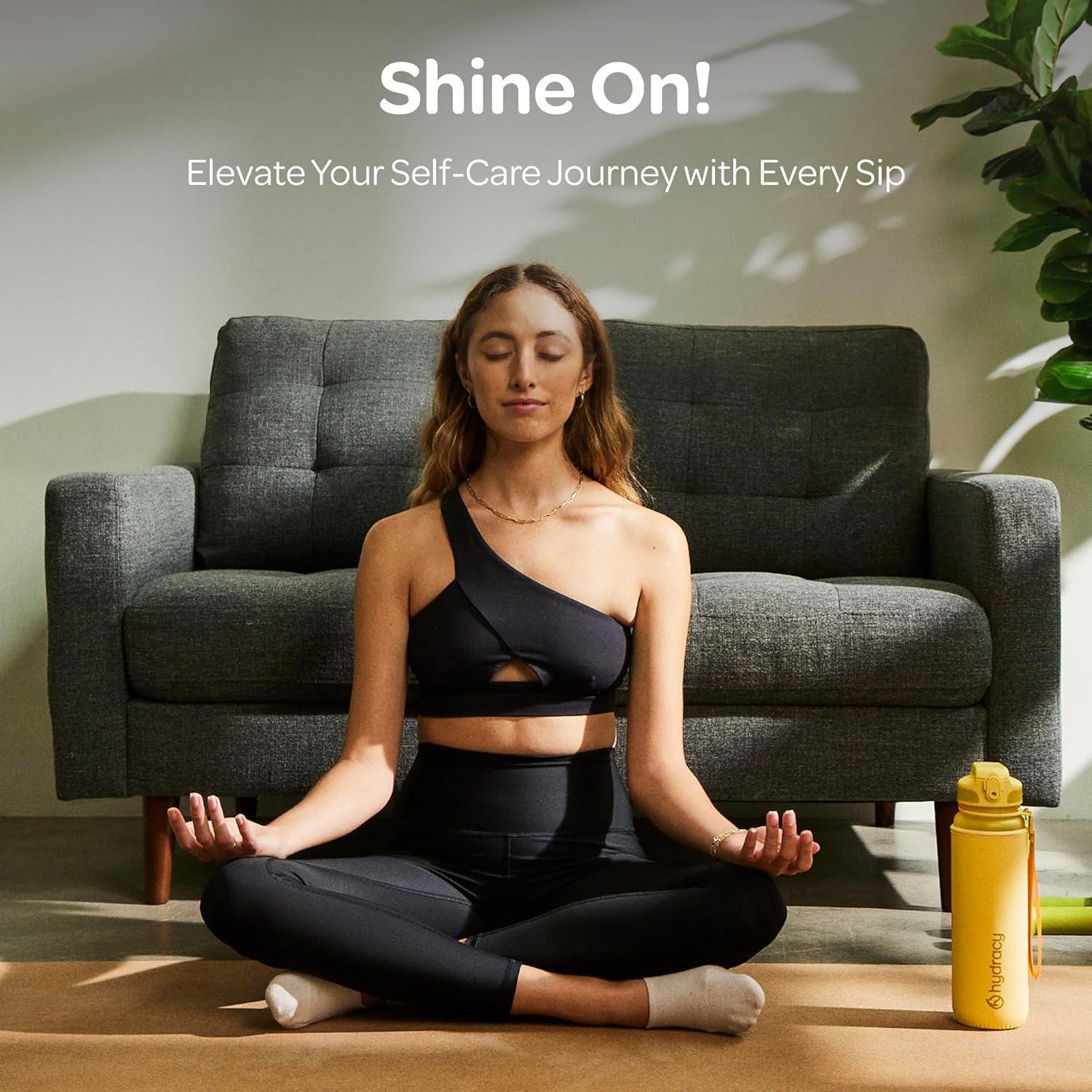 image:imageHydracy Gourde dEau 1L sans BPA Bouteille avec Marqueur de Temps Infuseur et Verrouillage Scuris Housse en Noprne tanche AntiFuite Rutilisable Lgre Idal pour Sport cole TravailSunny Yellow