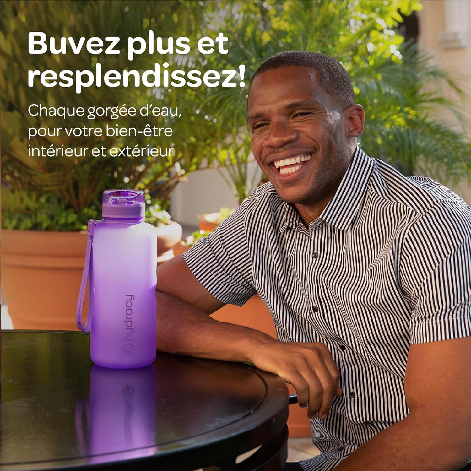 image:imageHydracy Gourde dEau 1L sans BPA Bouteille avec Marqueur de Temps Infuseur et Verrouillage Scuris Housse en Noprne tanche AntiFuite Rutilisable Lgre Idal pour Sport cole TravailBerry Blue