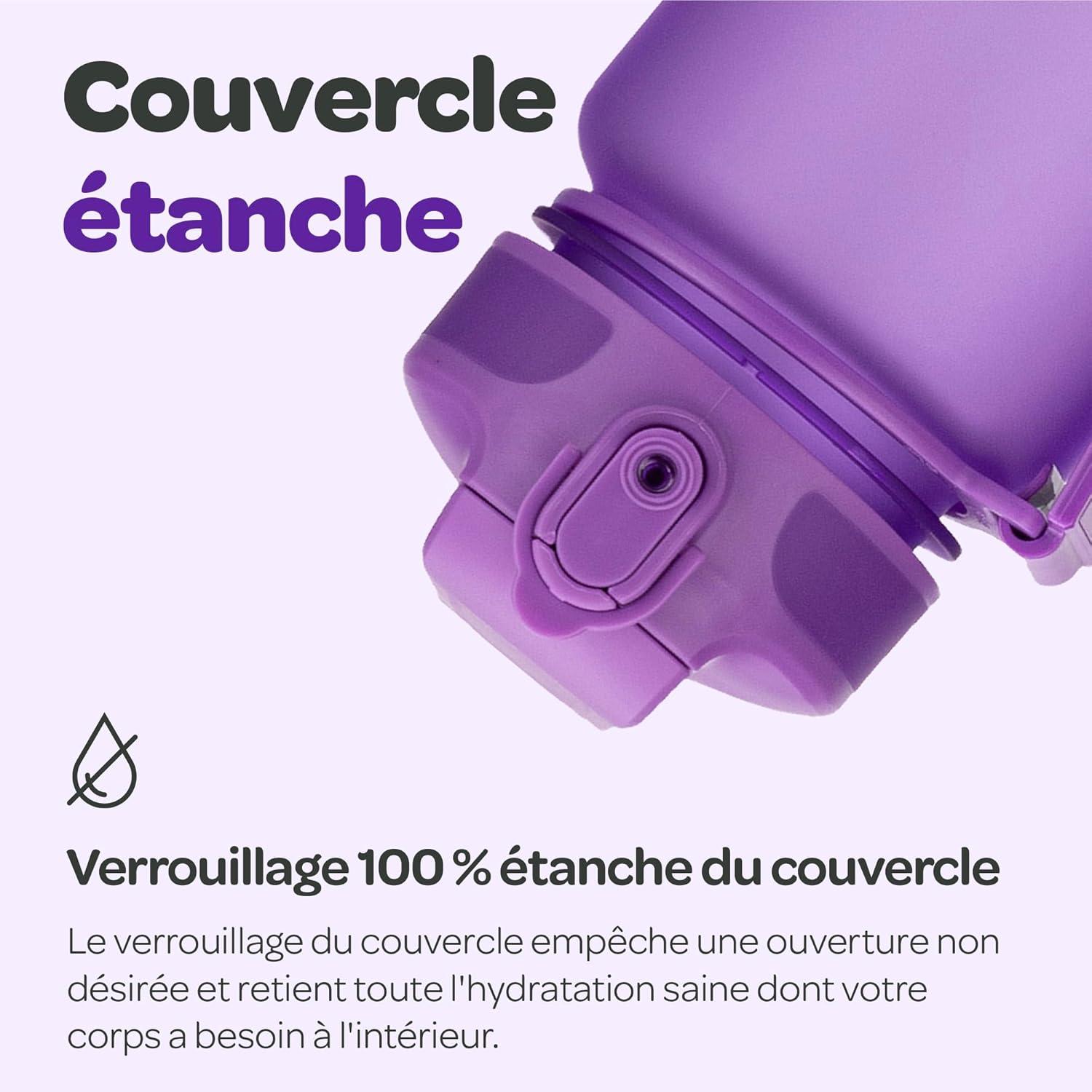 image:imageHydracy Gourde dEau 1L sans BPA Bouteille avec Marqueur de Temps Infuseur et Verrouillage Scuris Housse en Noprne tanche AntiFuite Rutilisable Lgre Idal pour Sport cole TravailBerry Blue