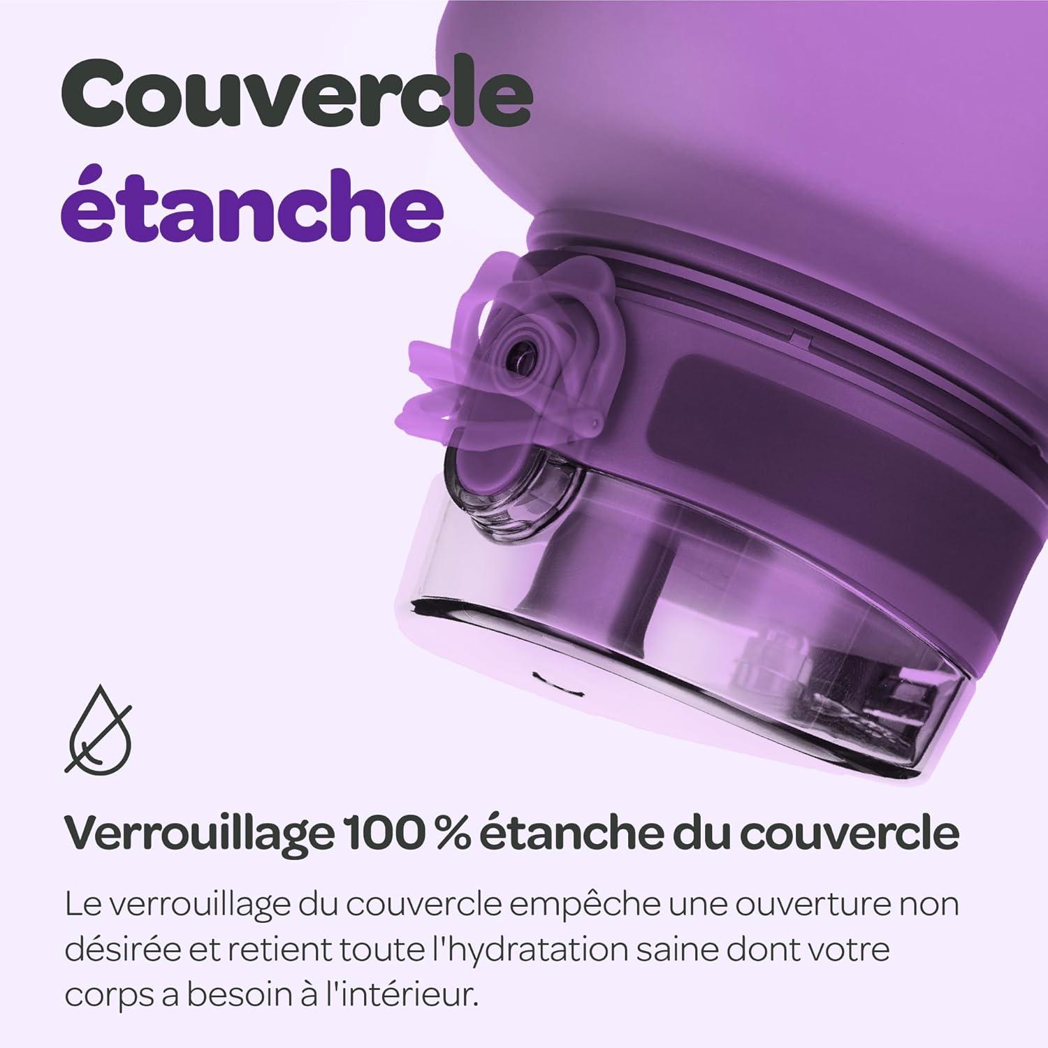 image:imageHydracy Gourde dEau 1L sans BPA Bouteille avec Marqueur de Temps Infuseur et Verrouillage Scuris Housse en Noprne tanche AntiFuite Rutilisable Lgre Idal pour Sport cole TravailBerry Blue