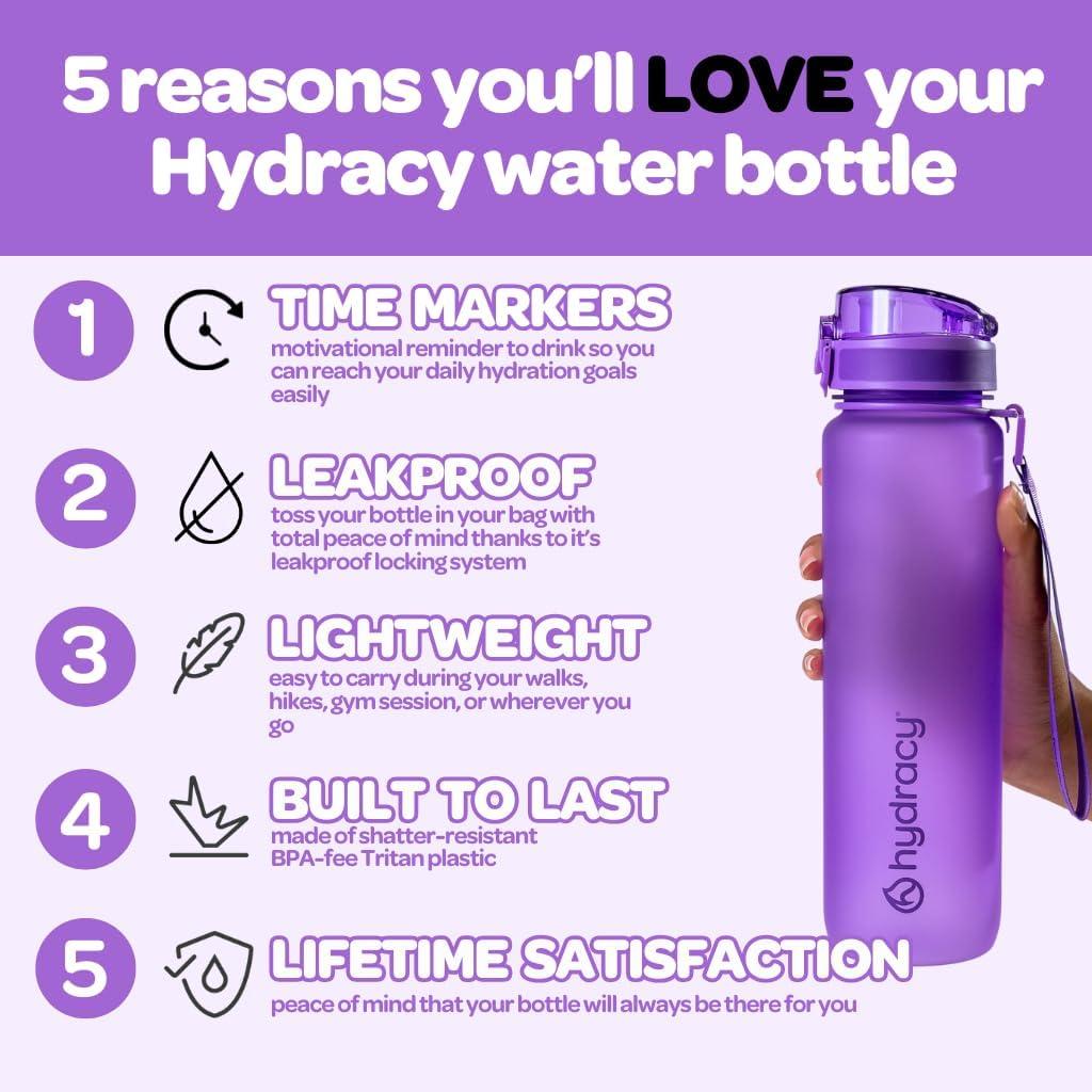 image:imageHydracy Gourde dEau 1L sans BPA Bouteille avec Marqueur de Temps Infuseur et Verrouillage Scuris Housse en Noprne tanche AntiFuite Rutilisable Lgre Idal pour Sport cole TravailBerry Blue
