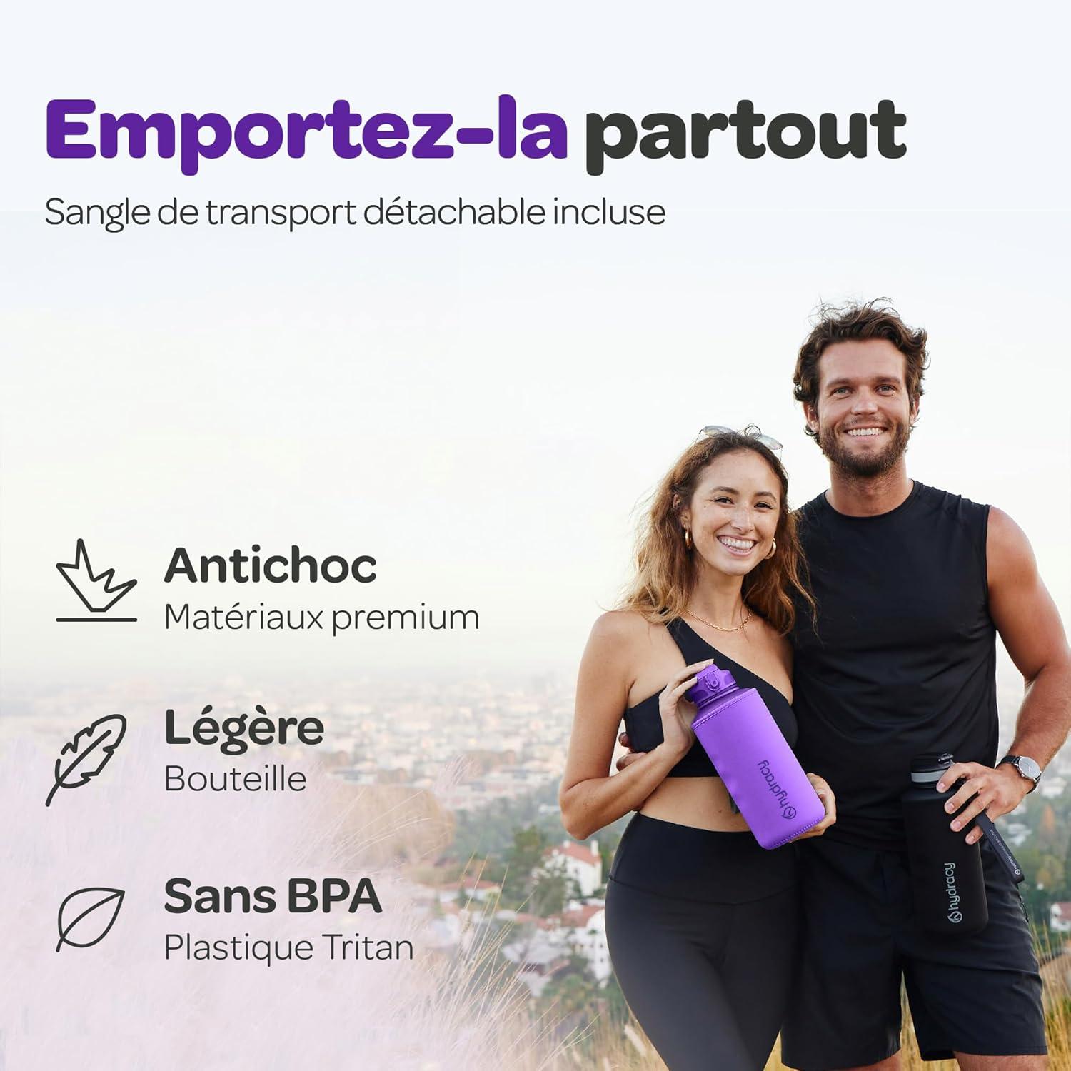 image:imageHydracy Gourde dEau 1L sans BPA Bouteille avec Marqueur de Temps Infuseur et Verrouillage Scuris Housse en Noprne tanche AntiFuite Rutilisable Lgre Idal pour Sport cole TravailBerry Blue