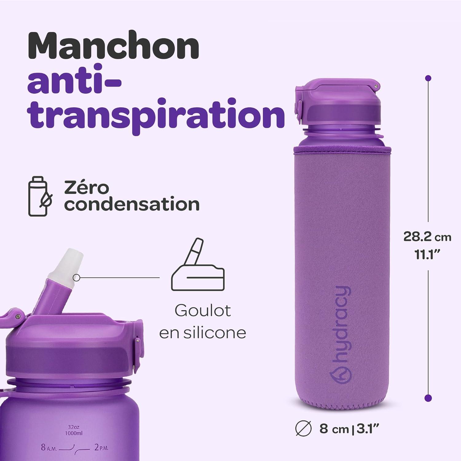 image:imageHydracy Gourde dEau 1L sans BPA Bouteille avec Marqueur de Temps Infuseur et Verrouillage Scuris Housse en Noprne tanche AntiFuite Rutilisable Lgre Idal pour Sport cole TravailBerry Blue