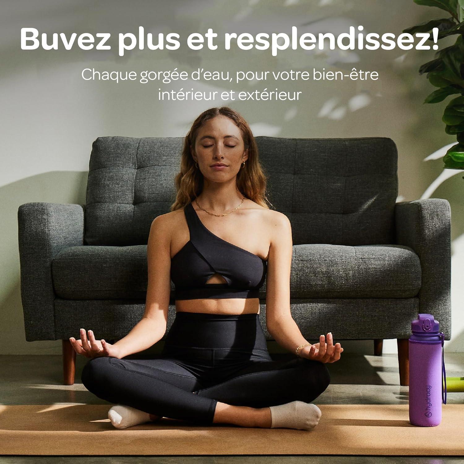 image:imageHydracy Gourde dEau 1L sans BPA Bouteille avec Marqueur de Temps Infuseur et Verrouillage Scuris Housse en Noprne tanche AntiFuite Rutilisable Lgre Idal pour Sport cole TravailBerry Blue