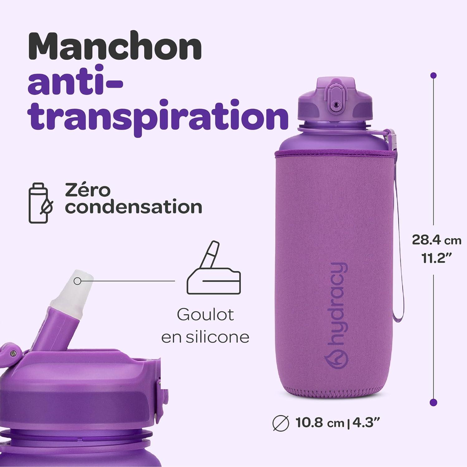 image:imageHydracy Gourde dEau 1L sans BPA Bouteille avec Marqueur de Temps Infuseur et Verrouillage Scuris Housse en Noprne tanche AntiFuite Rutilisable Lgre Idal pour Sport cole TravailBerry Blue