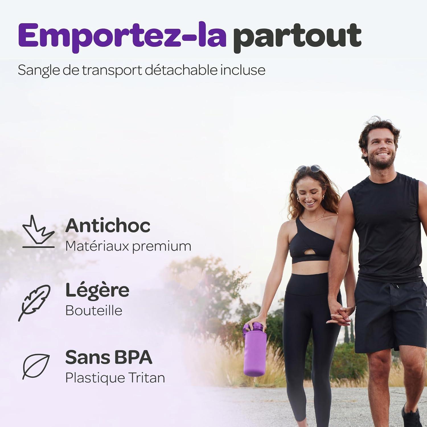 image:imageHydracy Gourde dEau 1L sans BPA Bouteille avec Marqueur de Temps Infuseur et Verrouillage Scuris Housse en Noprne tanche AntiFuite Rutilisable Lgre Idal pour Sport cole TravailBerry Blue