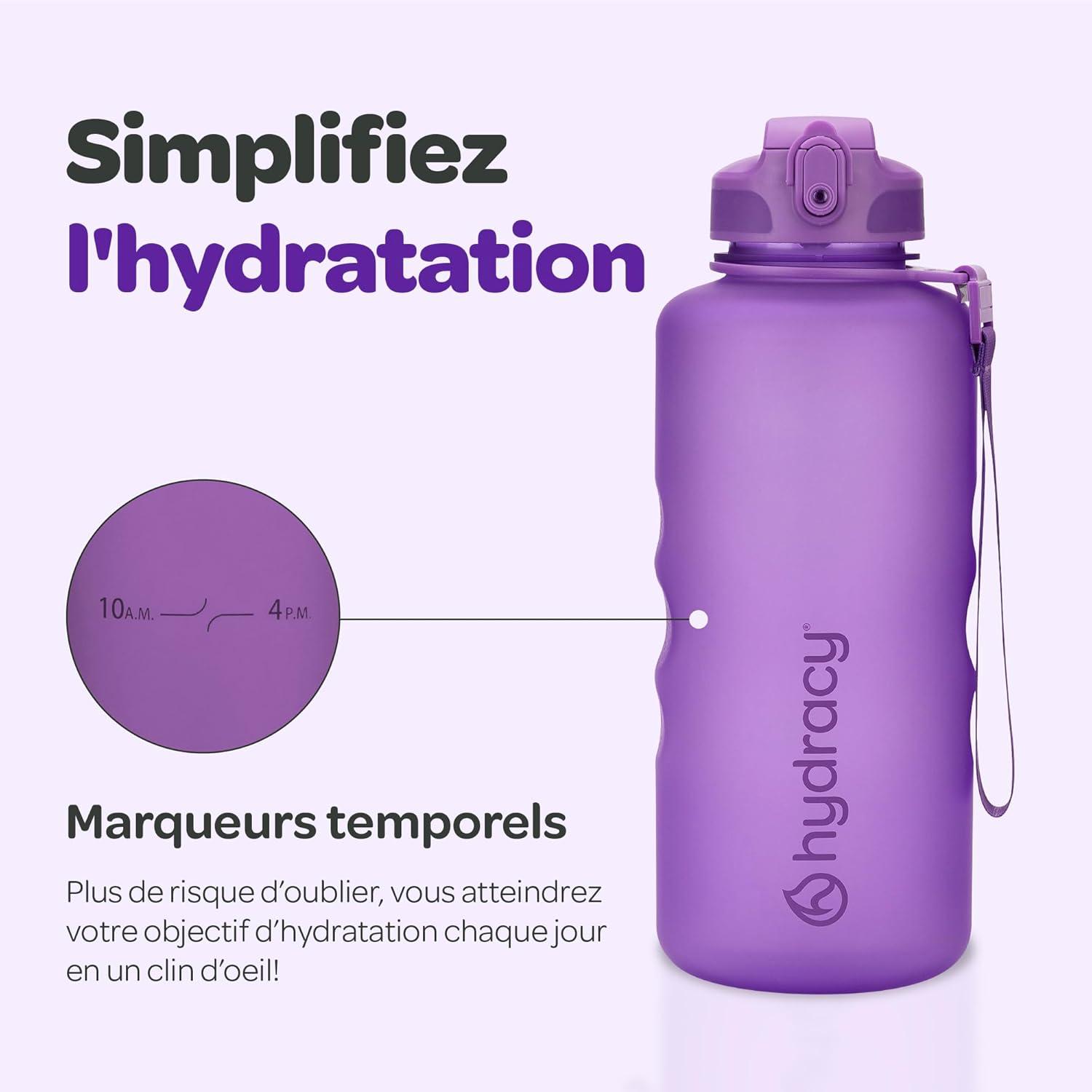image:imageHydracy Gourde dEau 1L sans BPA Bouteille avec Marqueur de Temps Infuseur et Verrouillage Scuris Housse en Noprne tanche AntiFuite Rutilisable Lgre Idal pour Sport cole TravailBerry Blue