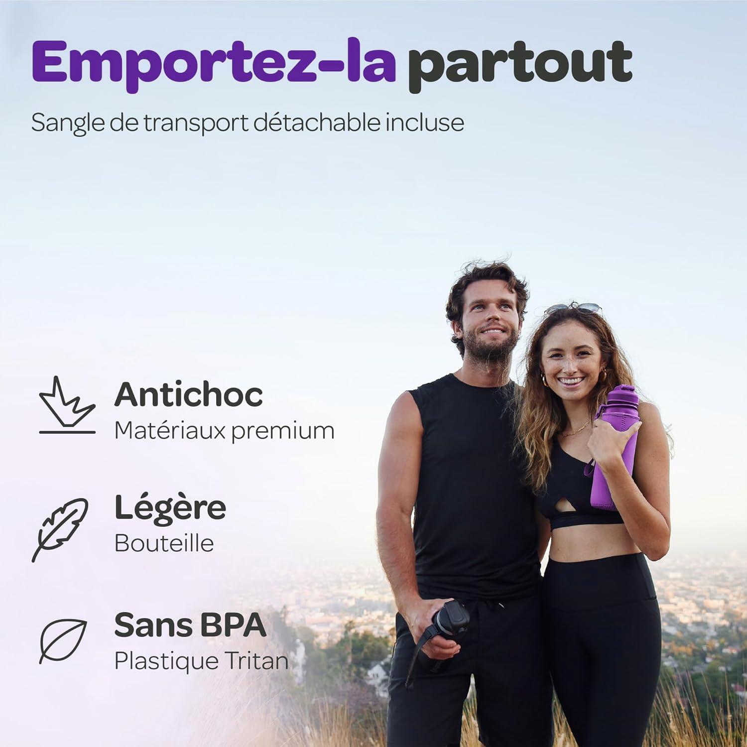image:imageHydracy Gourde dEau 1L sans BPA Bouteille avec Marqueur de Temps Infuseur et Verrouillage Scuris Housse en Noprne tanche AntiFuite Rutilisable Lgre Idal pour Sport cole TravailBerry Blue