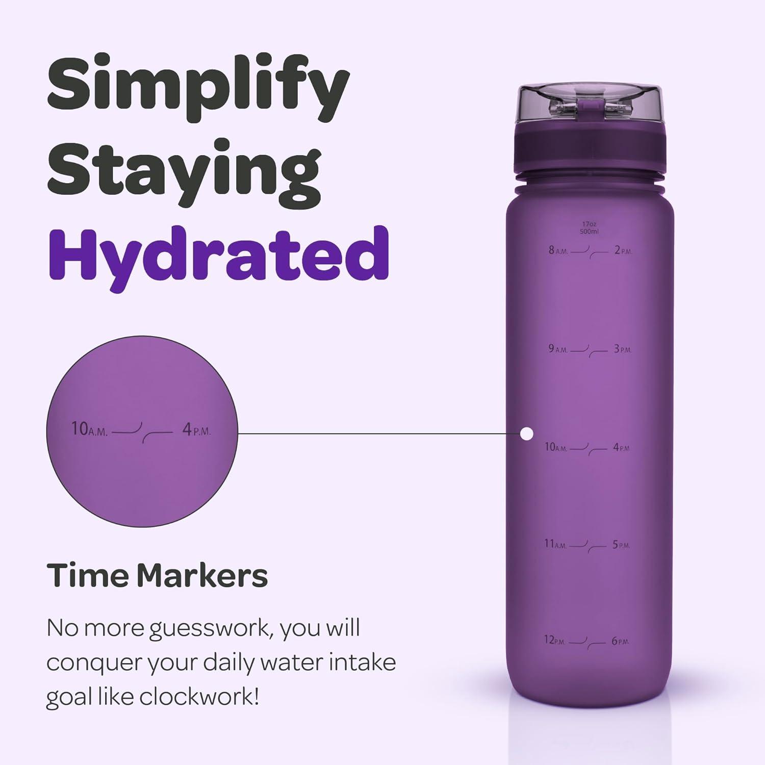 image:imageHydracy Gourde dEau 1L sans BPA Bouteille avec Marqueur de Temps Infuseur et Verrouillage Scuris Housse en Noprne tanche AntiFuite Rutilisable Lgre Idal pour Sport cole TravailBerry Blue